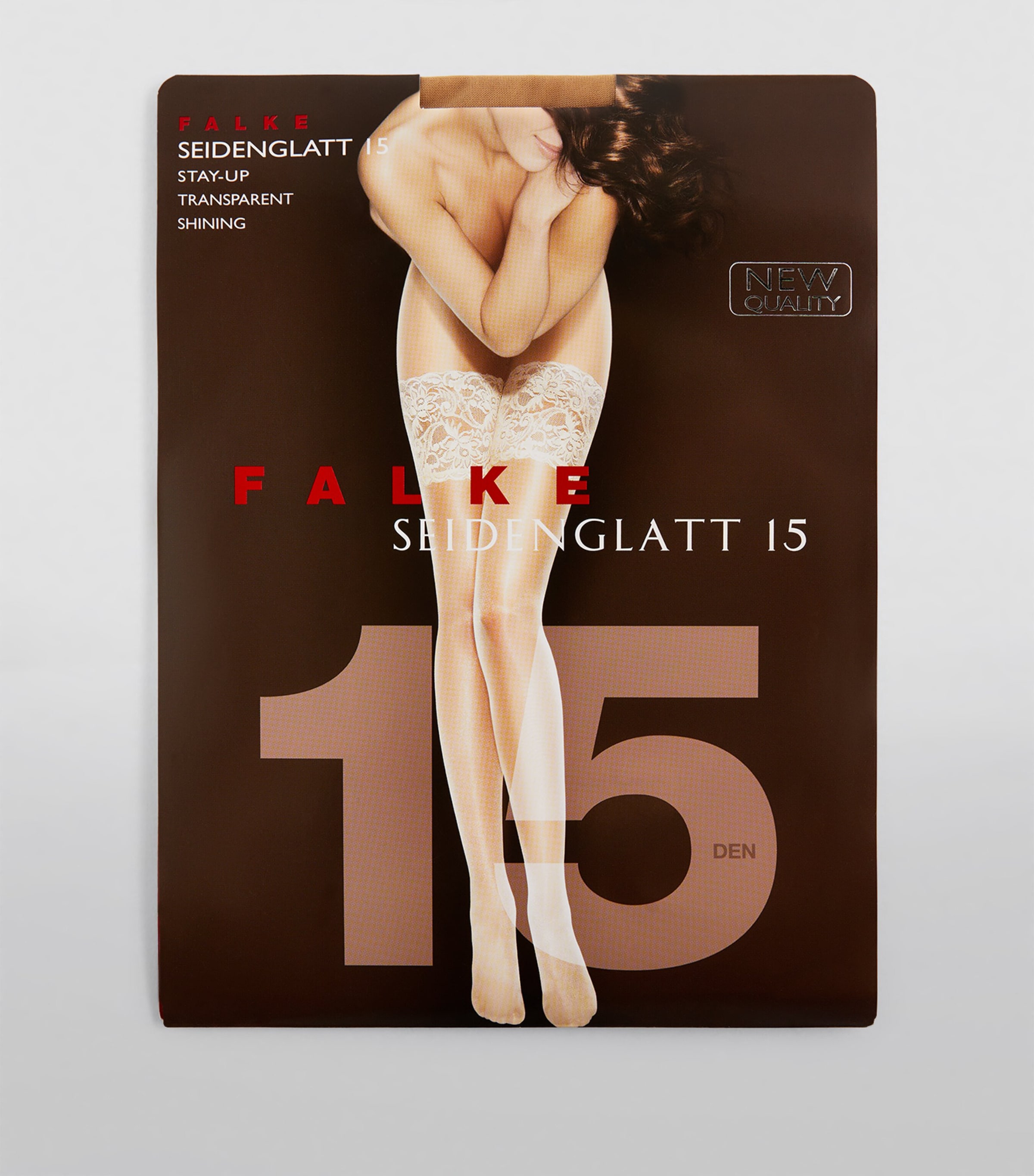 Falke Womens Lace-Trim Seidenglatt 15 Stockings Powder Image 1