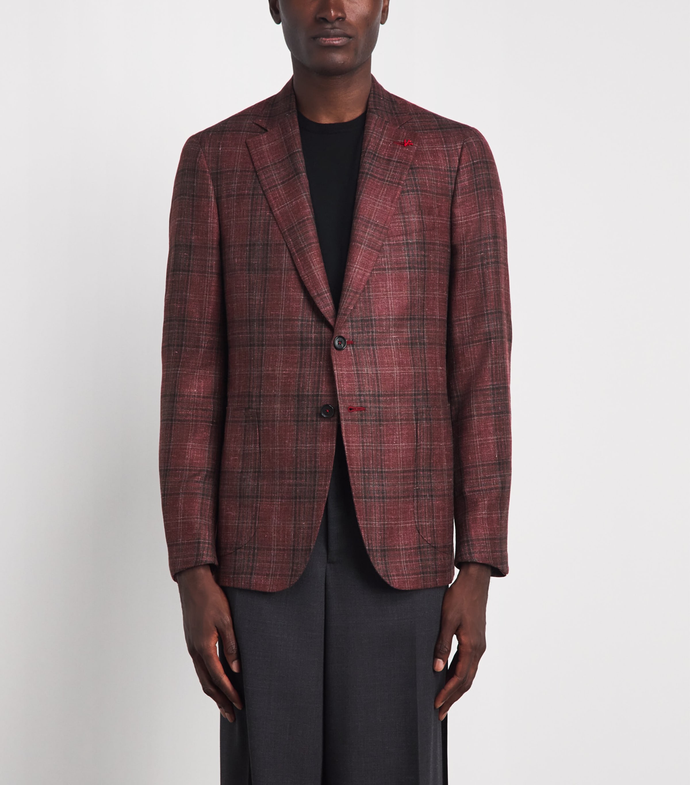 Isaia Mens Wool-Cashmere-Silk Check Capri Blazer Image 4