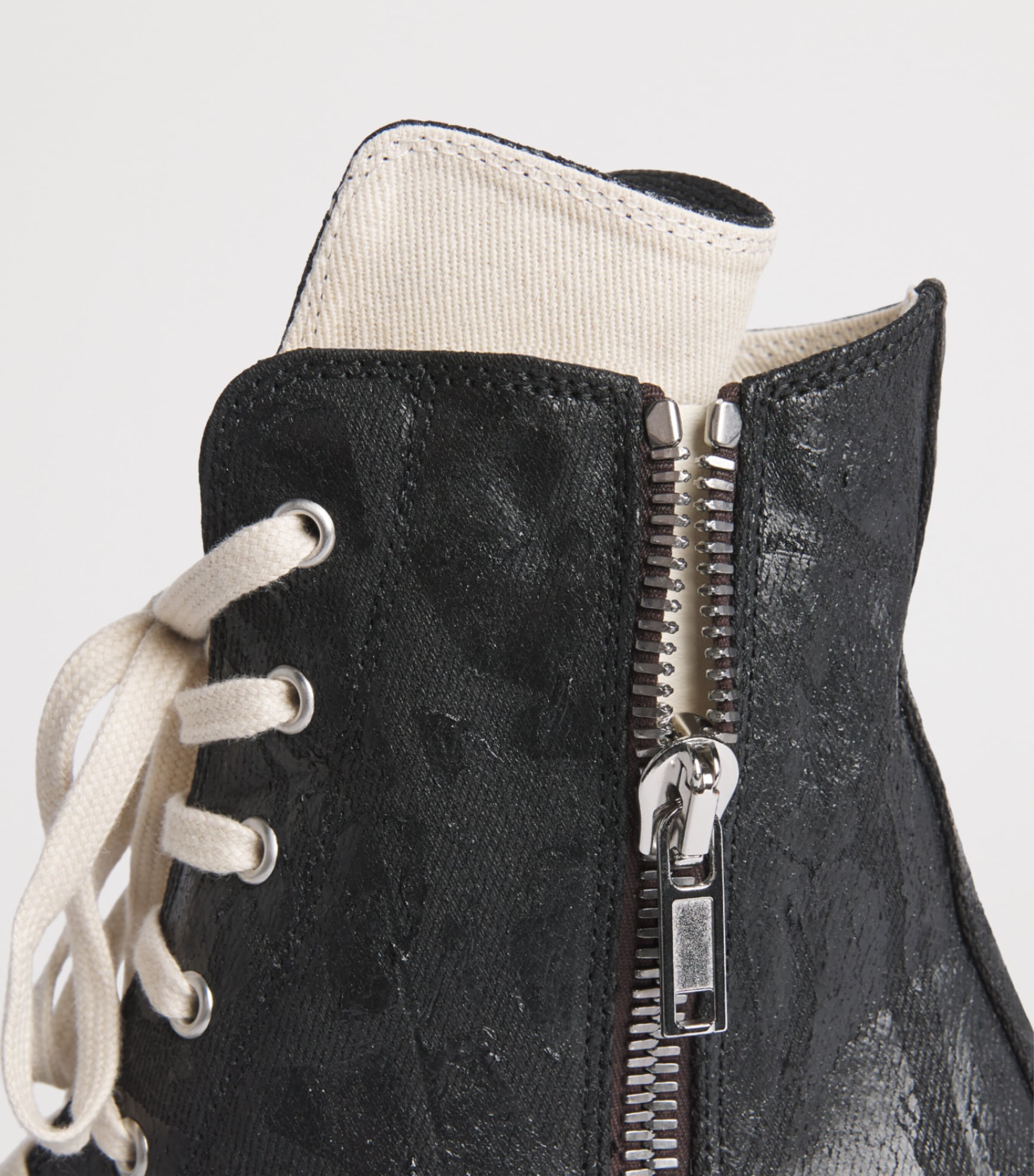 Rick Owens Coated Canvas High-Top Sneakers Blk/milk/milk Image 6
