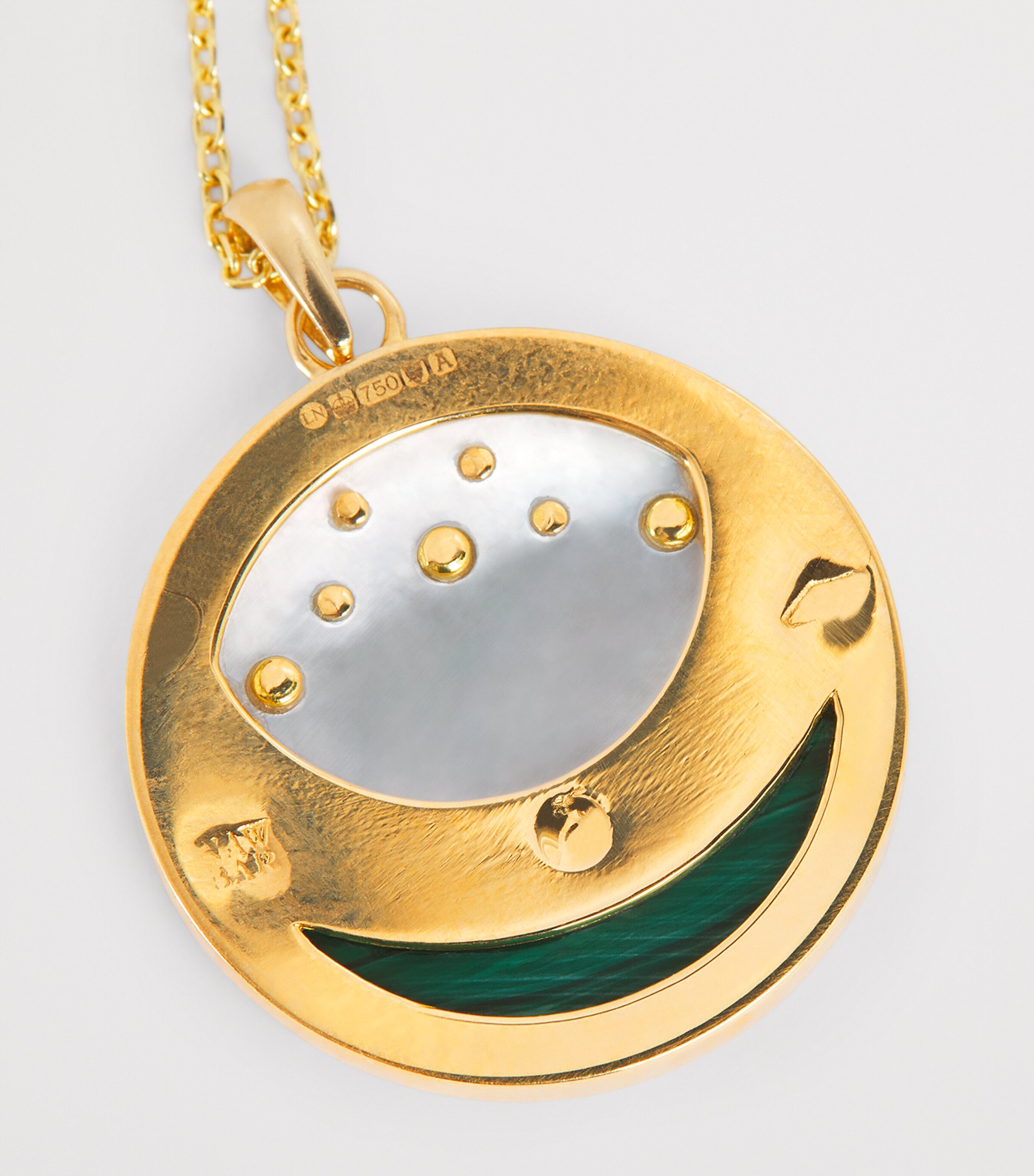 Yellow Gold, Diamond, Malachite and Pearl N*93 Lotus Moon Necklace YELLOW GOLD Image 4