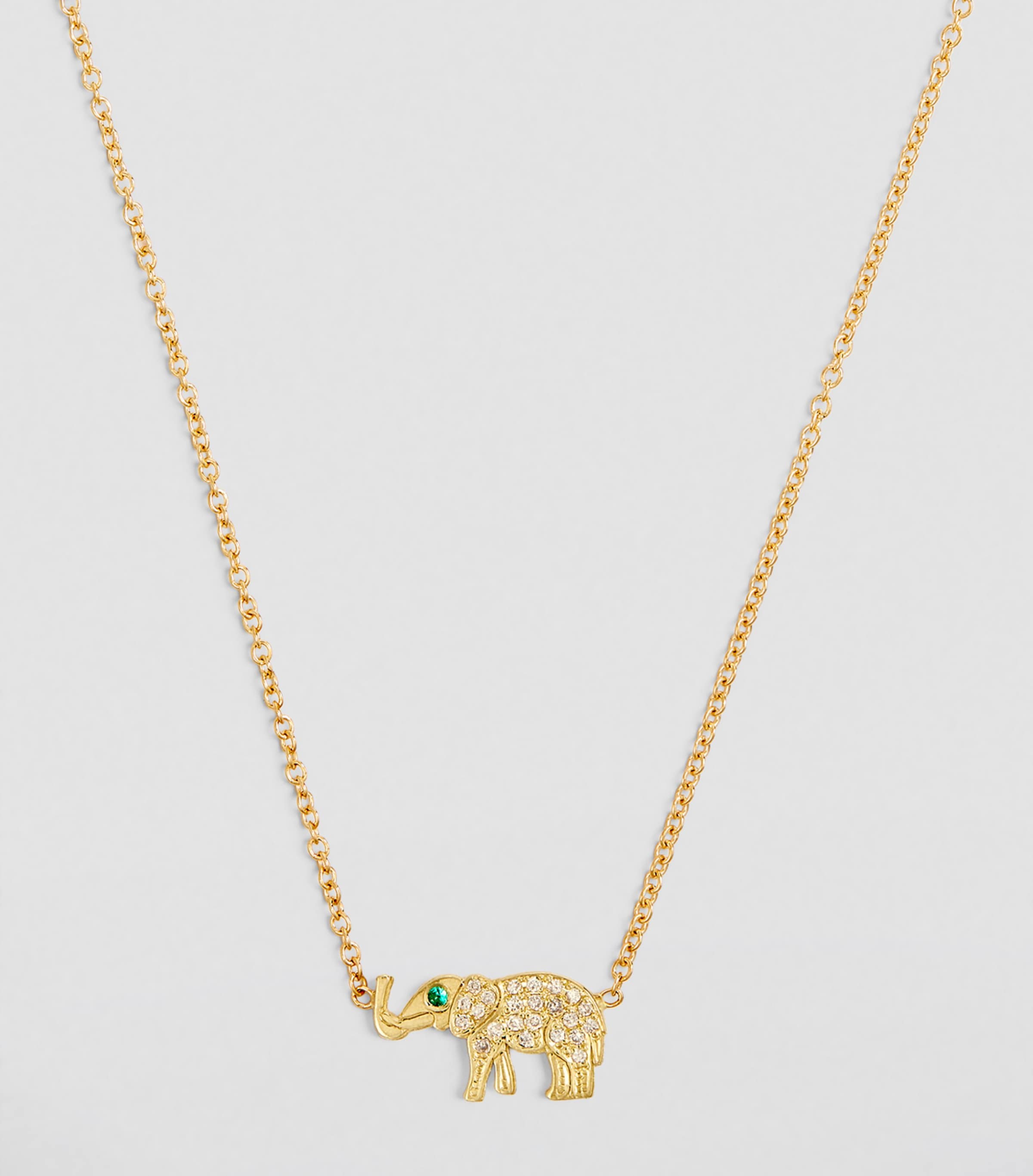 Yellow Gold, Diamond and Emerald Mini Elephant Necklace YELLOW GOLD Image 2