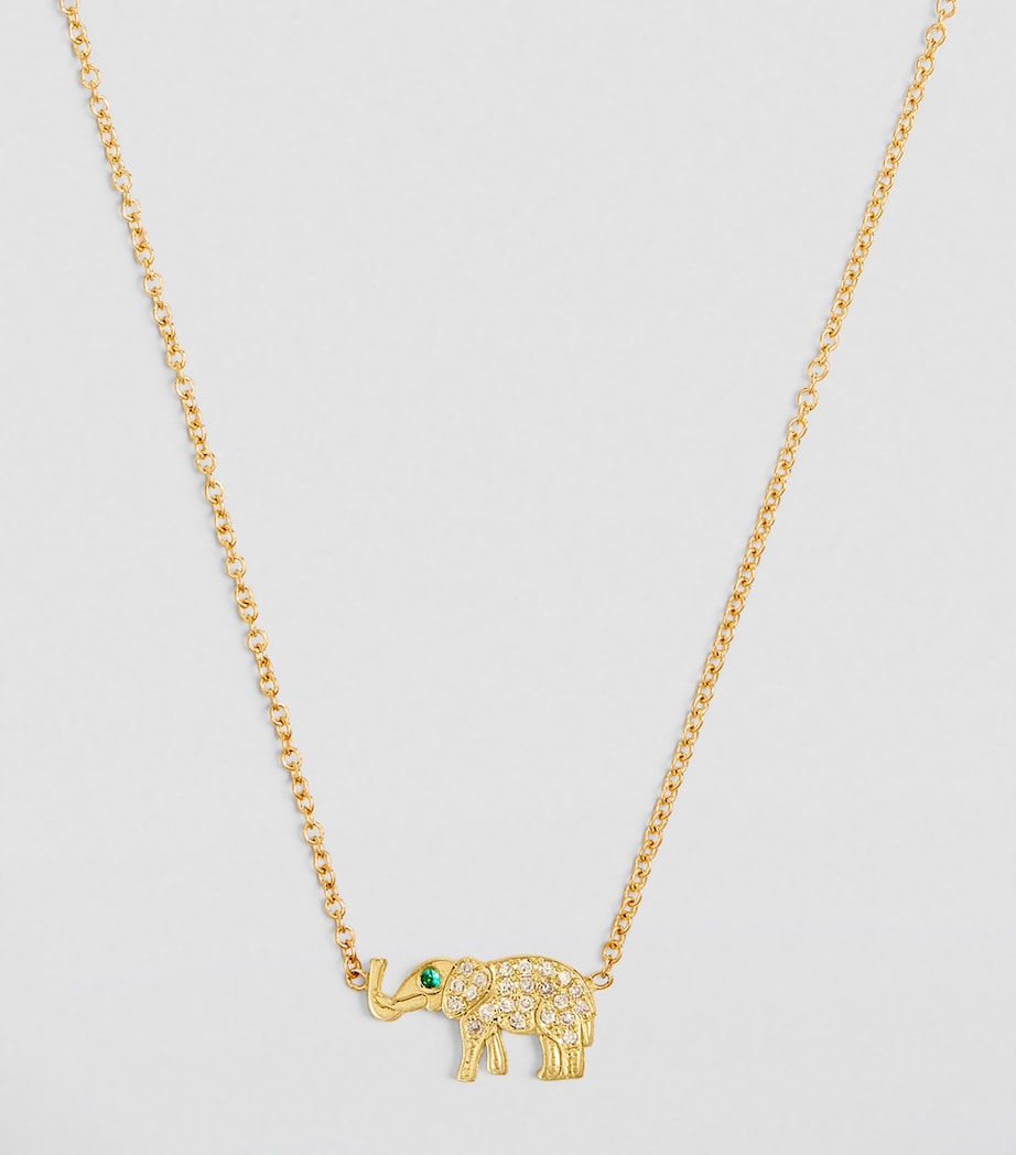 Yellow Gold, Diamond and Emerald Mini Elephant Necklace YELLOW GOLD Image 2