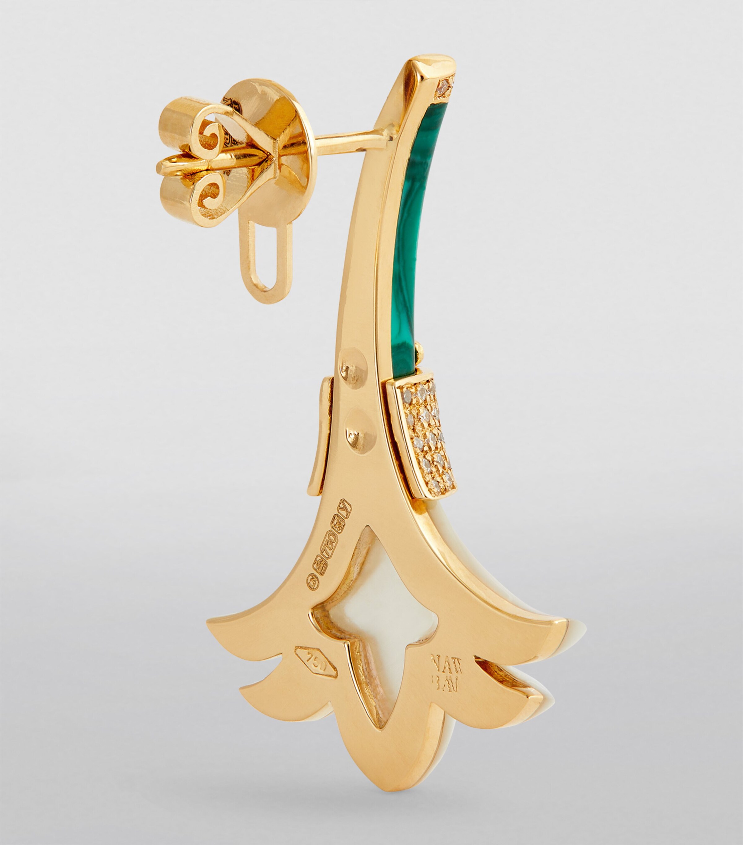 L'ATELIER NAWBAR Yellow Gold, Diamond, Mother-of-Pearl and Malachite Psychedeliah Earrings Yellow Gold Image 3