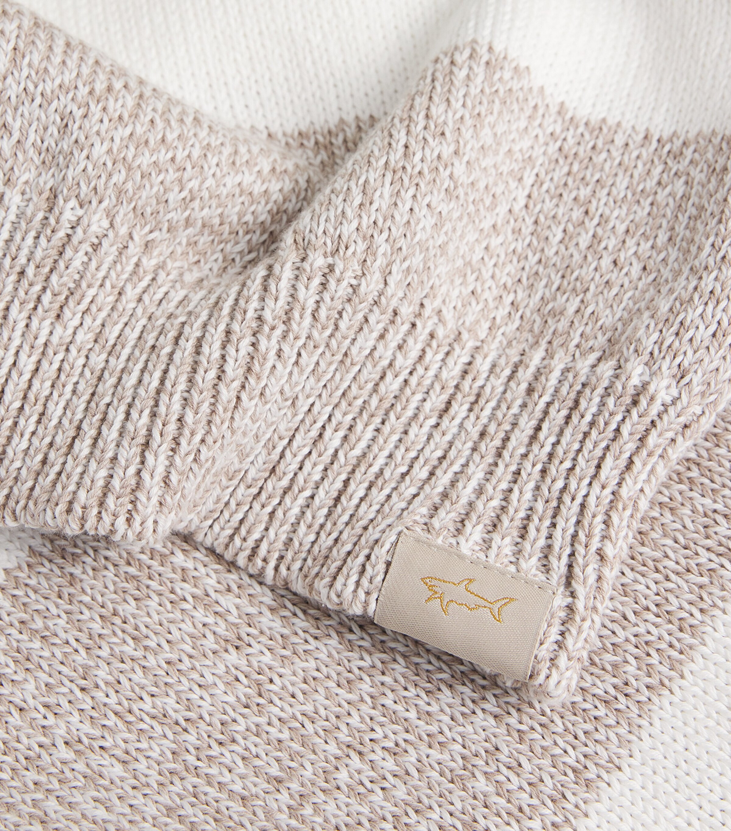 Cotton Stripe Polo Sweater 272 WHITE BEIGE Image 5