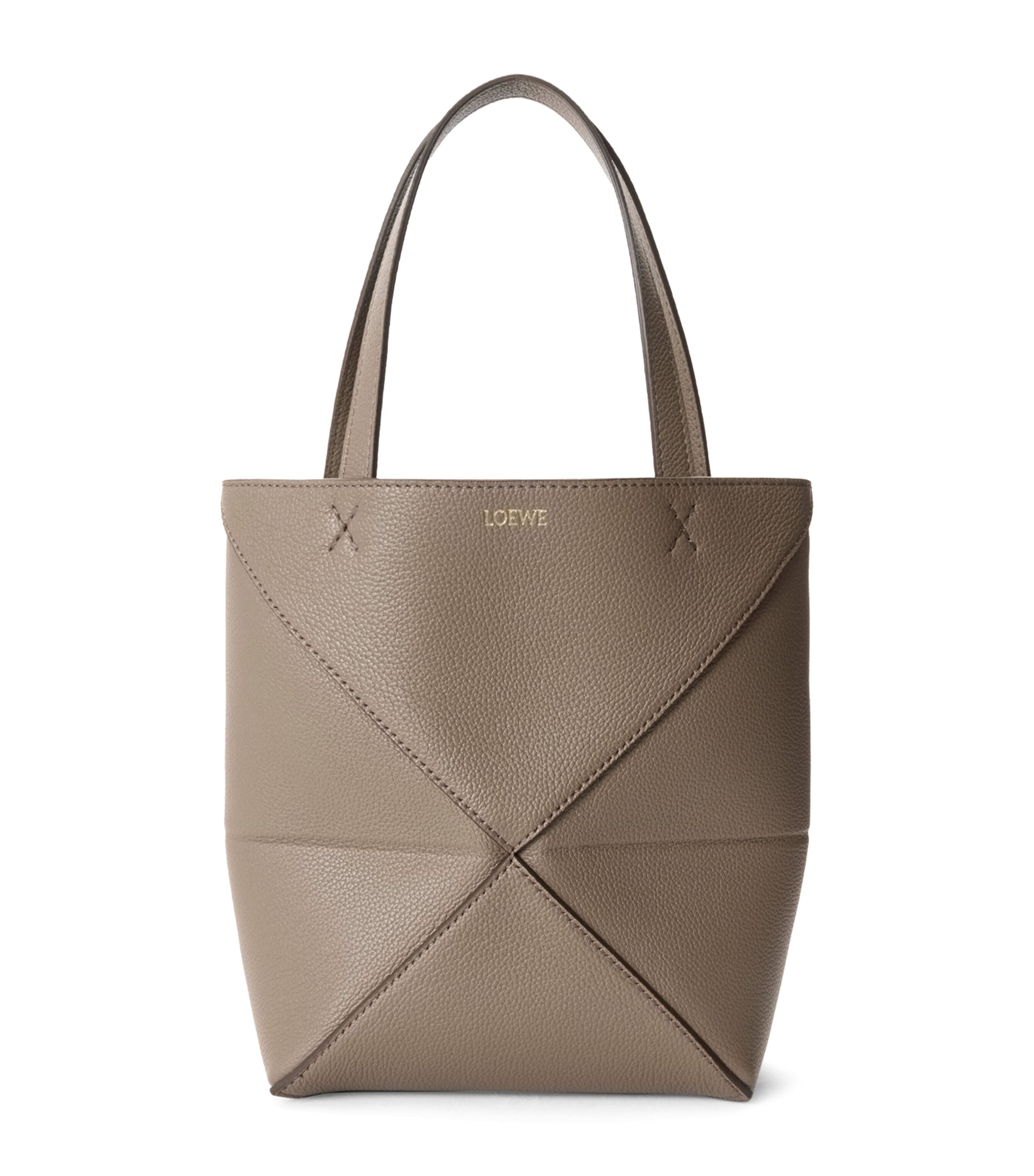 Loewe Mini Leather Puzzle Fold Tote Bag In Brown