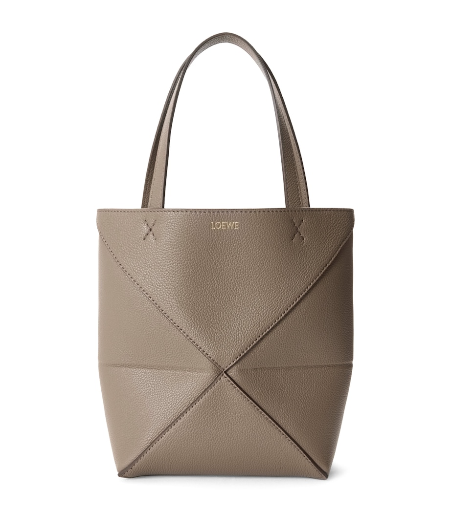 Mini Leather Puzzle Fold Tote Bag TAUPE Image 1