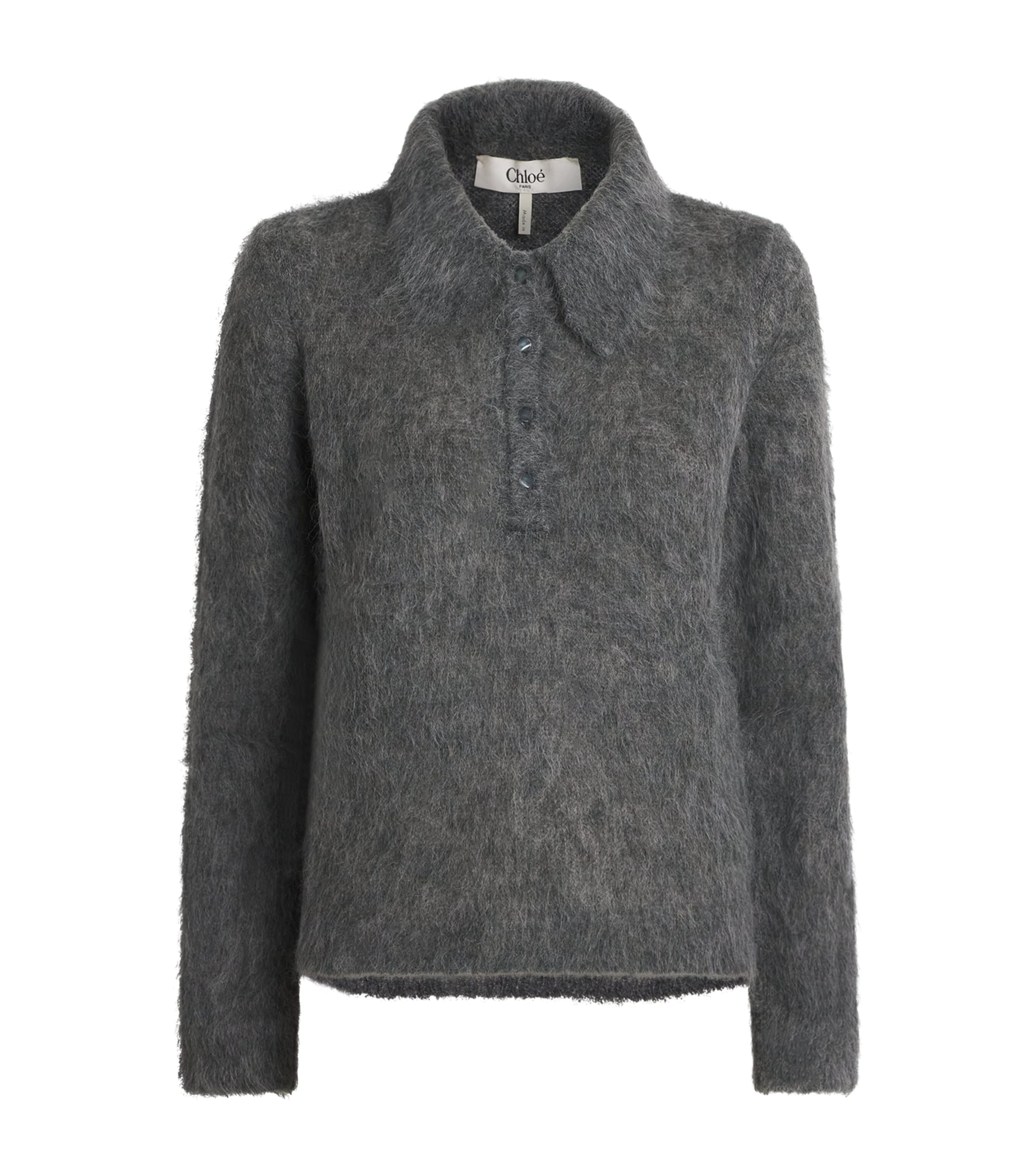 Chloé Womens Alpaca-Blend Polo Sweater Smoky Grey Image 1