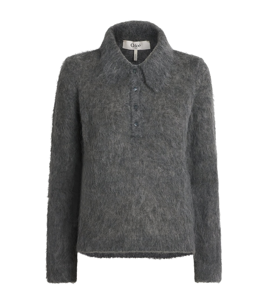 Chloé Womens Alpaca-Blend Polo Sweater Smoky Grey Image 1