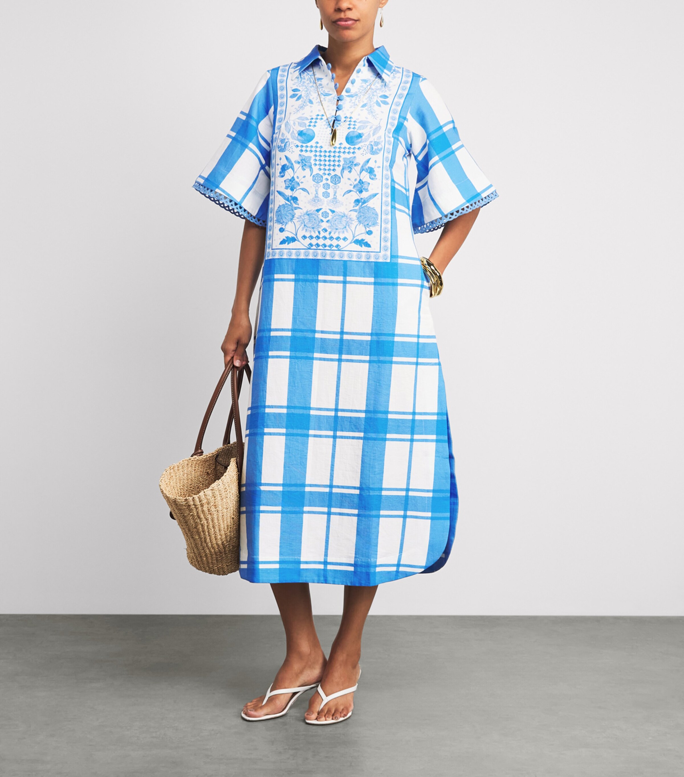 Verandah Womens Printed Collared Tunic Midi Dress Ivry & Blu Mdrs Chks Image 2