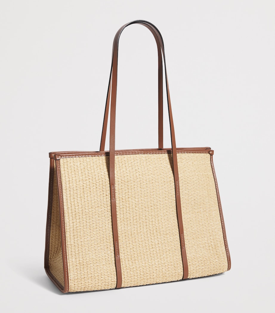 Raffia-Leather Capri Tote Bag WRM/TN W/ECRU STCHNG Image 3