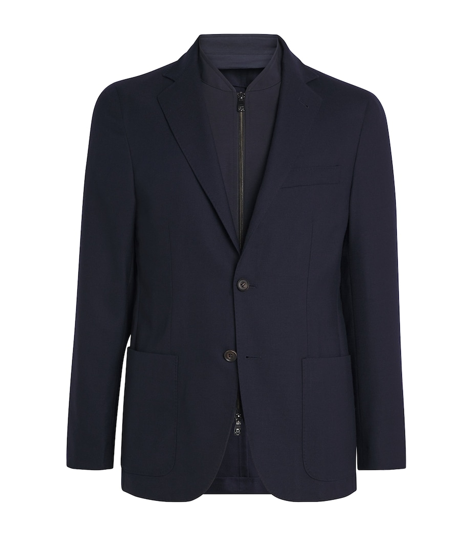 Corneliani Mens Embroidered Single-Breasted Blazer Navy Blue Image 1