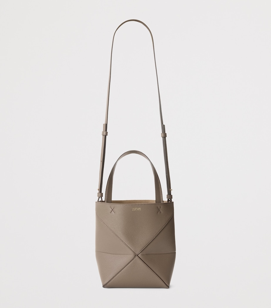 Mini Leather Puzzle Fold Tote Bag TAUPE Image 4