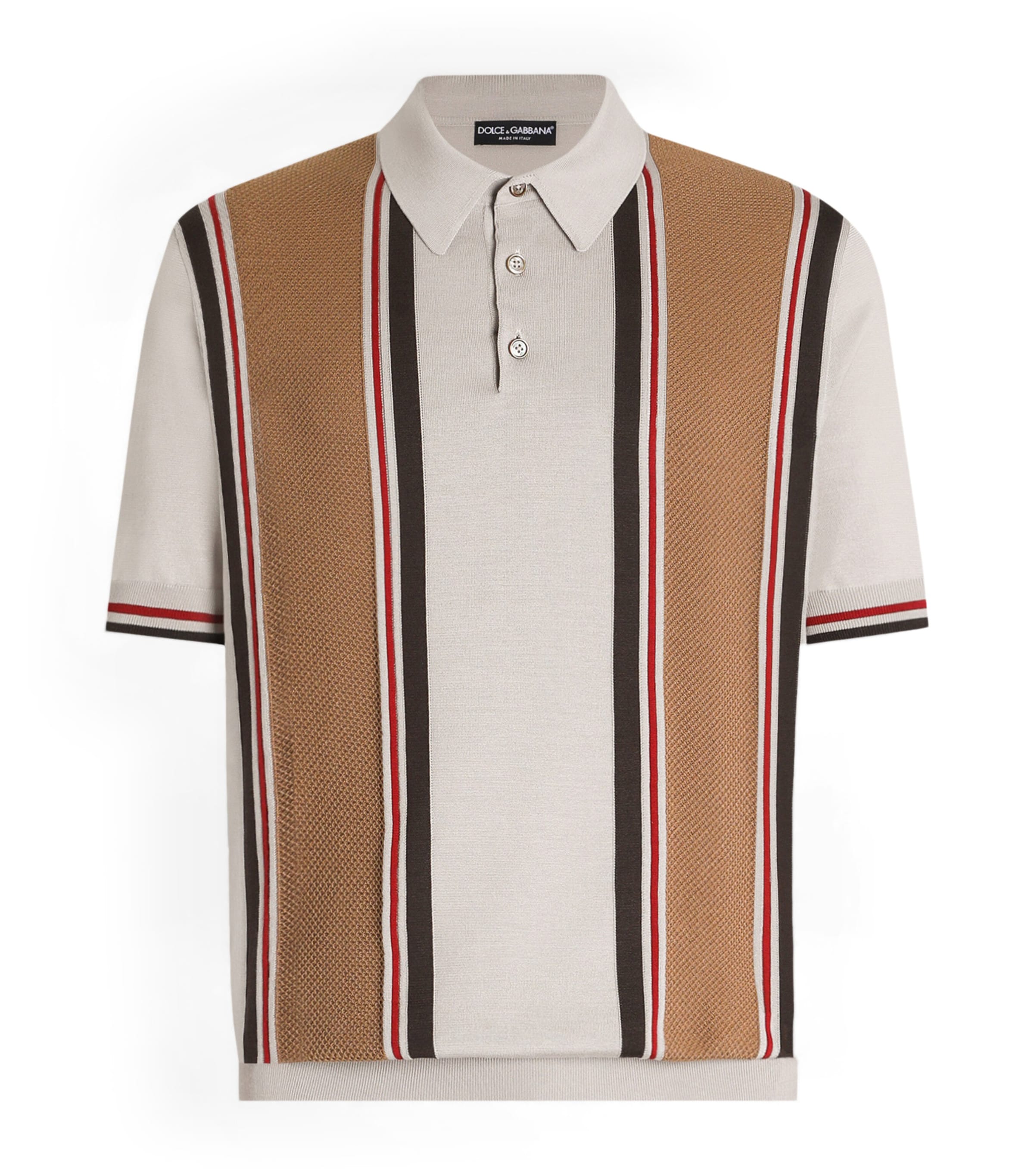 Silk-Blend Stripe Polo Shirt M4149-BEIGE/CAMMELLO Image 1