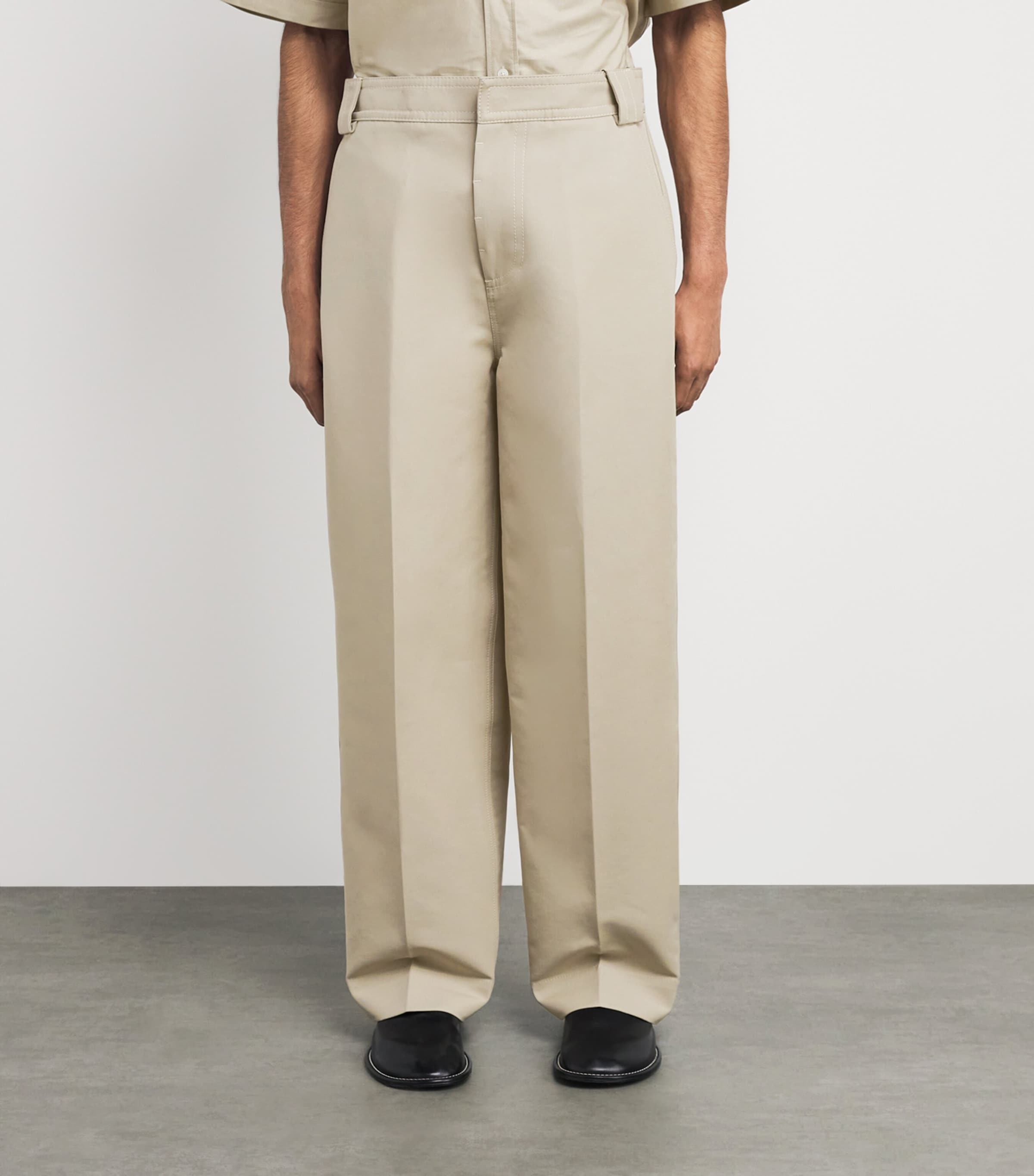 AMI Paris Mens Cotton Baggy Trousers Beige Taupe Image 4