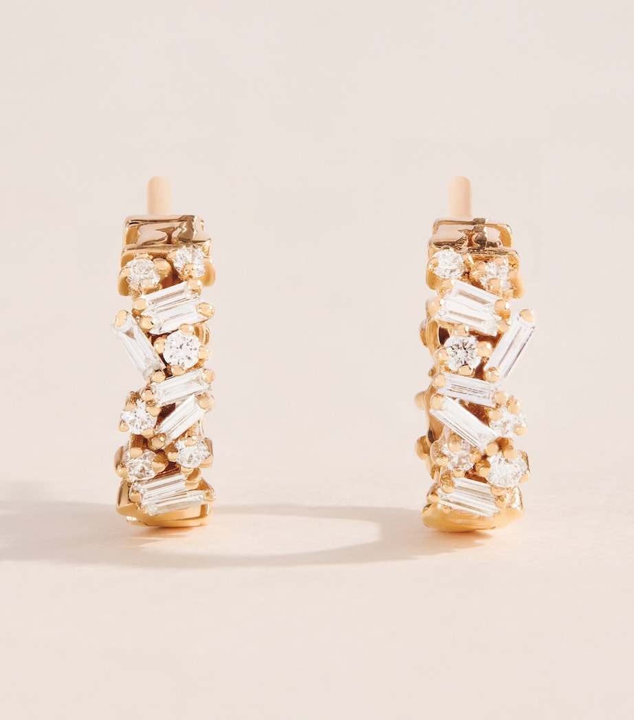 Suzanne Kalan Rose Gold and Diamond Classic Fireworks Hoop Earrings Rg/wd Image 1