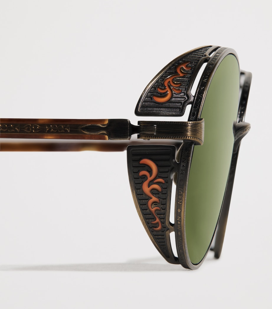 Matsuda M3137 Round Sunglasses Antqu Gld Orng Brn Image 7