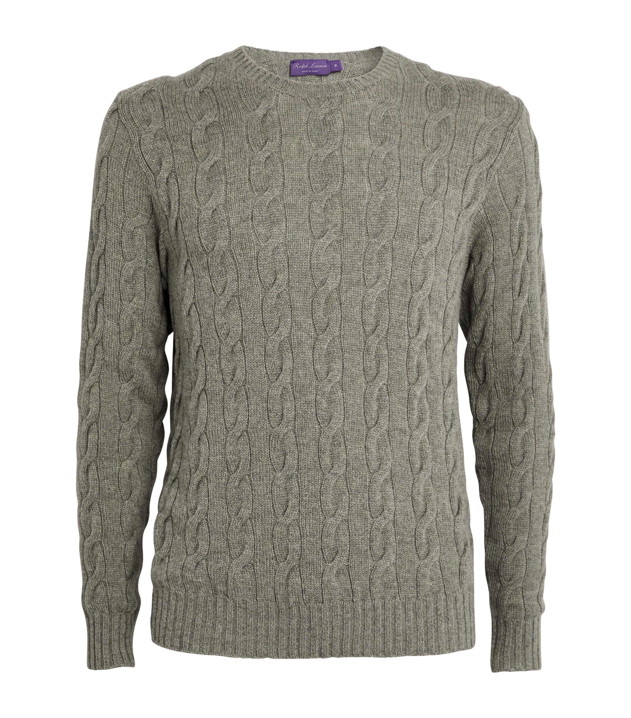 Shop Ralph Lauren Purple Label Cashmere Cable-knit Sweater In Grey