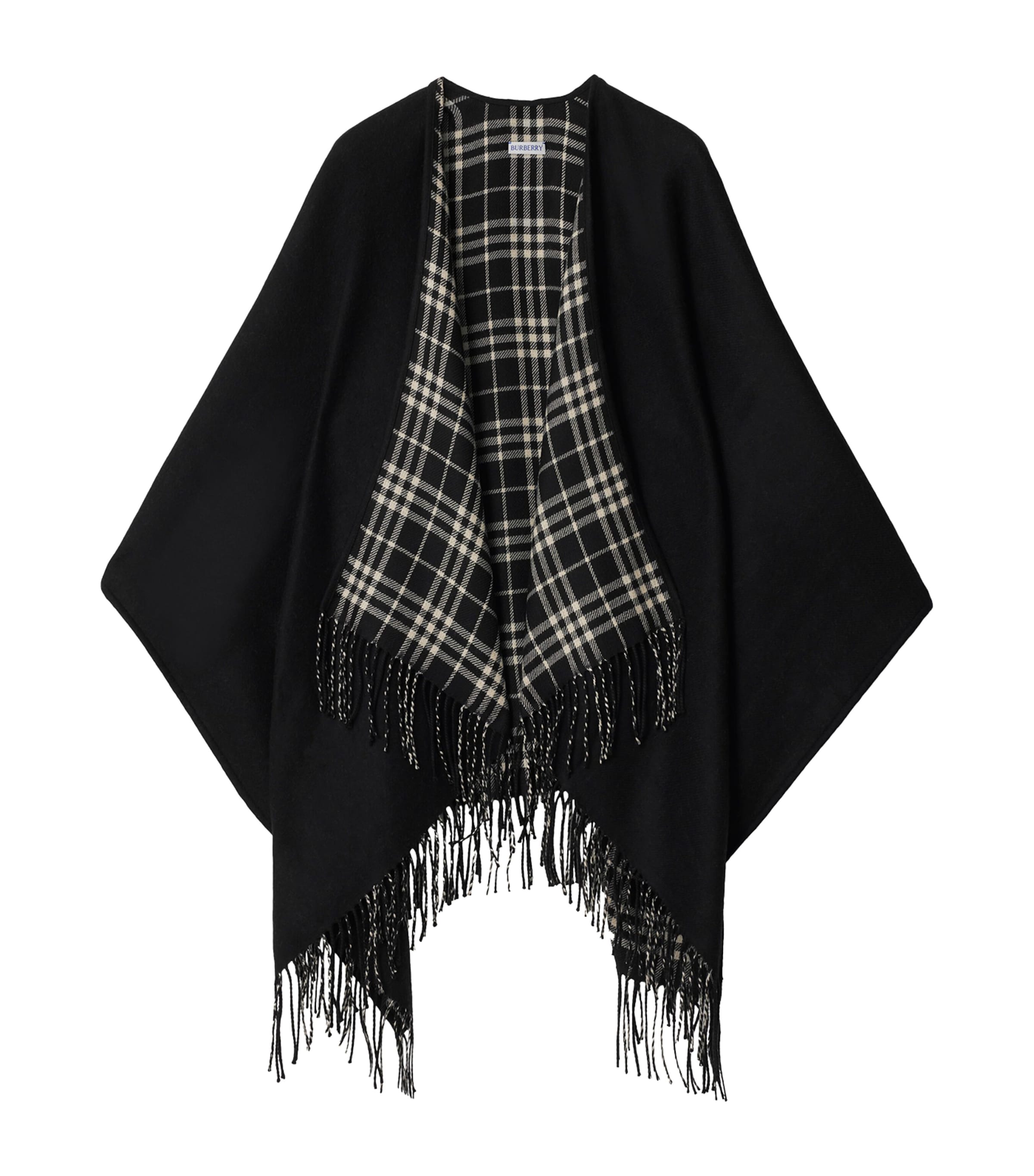 Burberry Wool Reversible Check Cape In Black