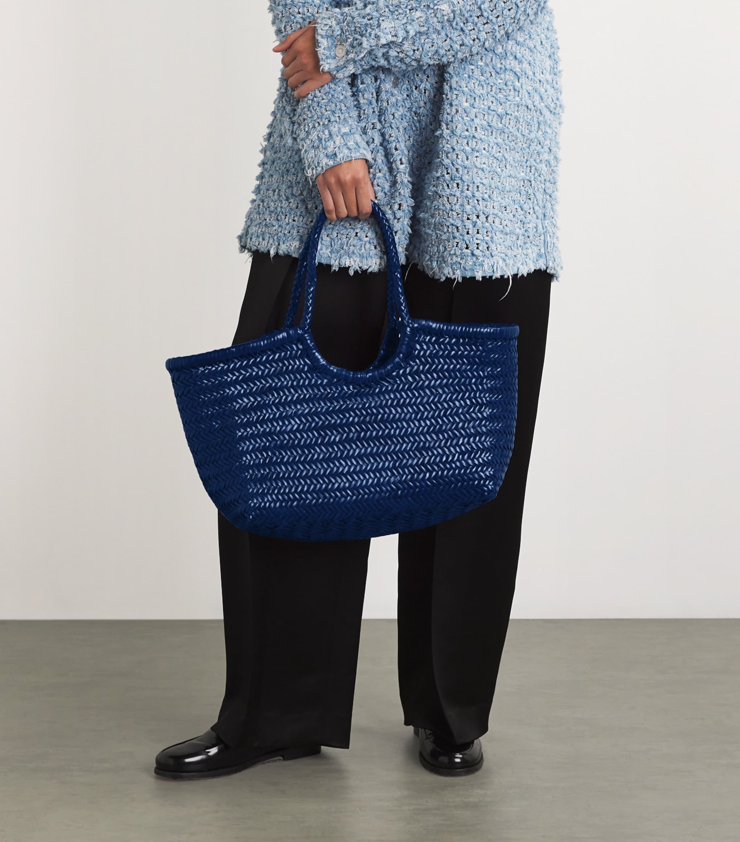 DRAGON DIFFUSION Navy Large Leather Woven Nantucket Tote Bag