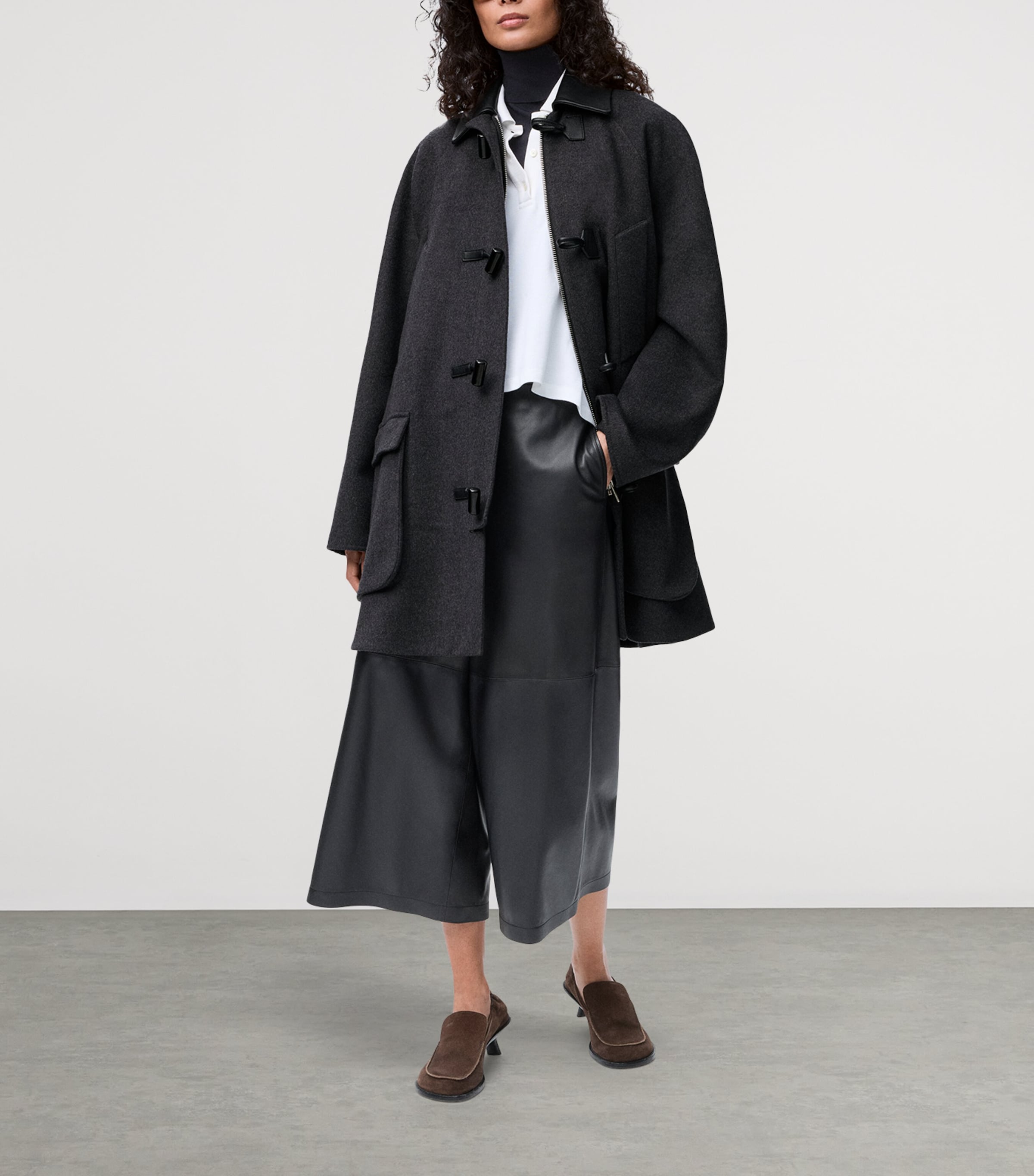 Wool-Cashmere Leather-Collar Coat CHARCOAL MELANGE Image 2