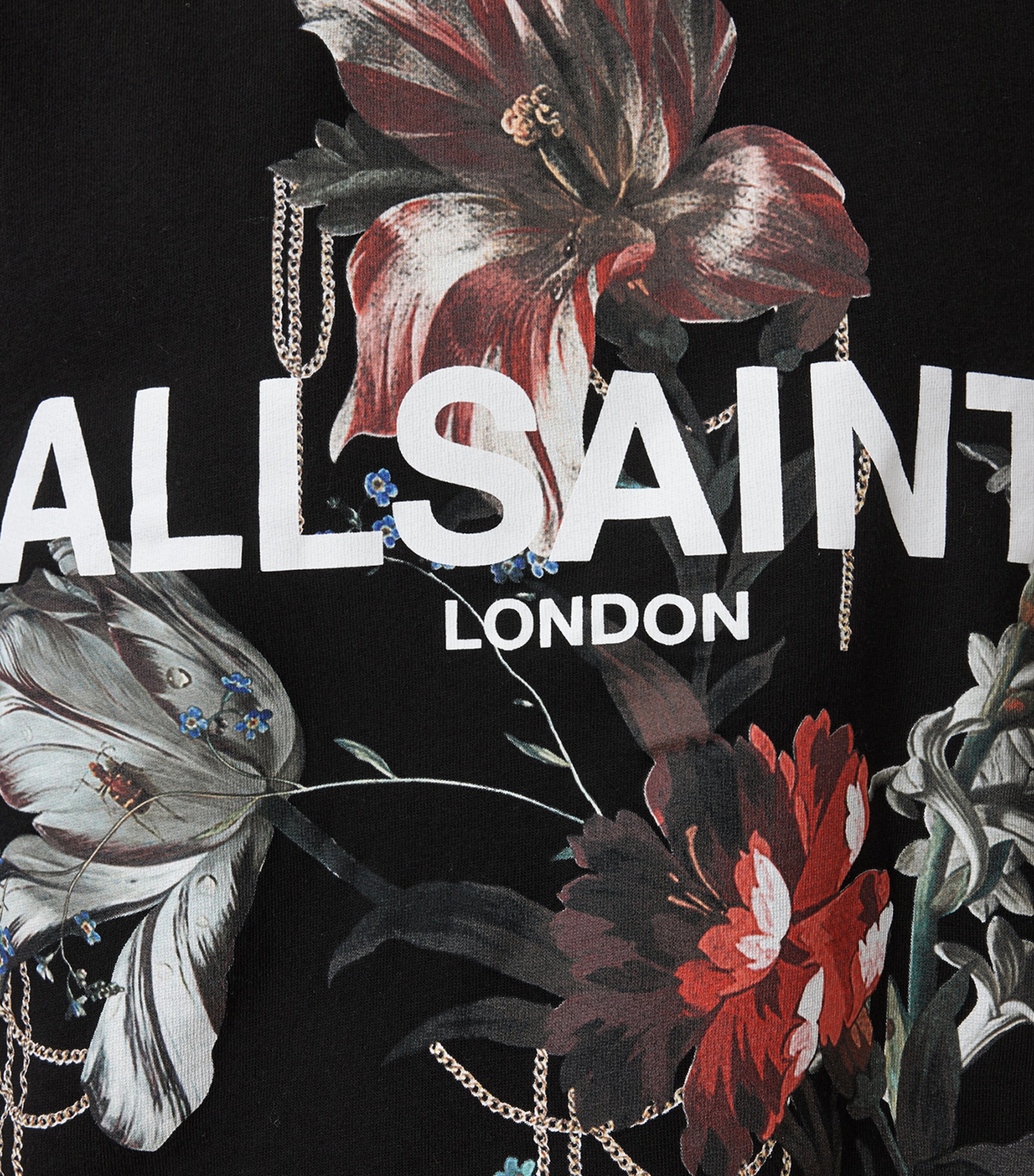 AllSaints Womens Cotton Floral Logo Etta Sweatshirt Black Image 7