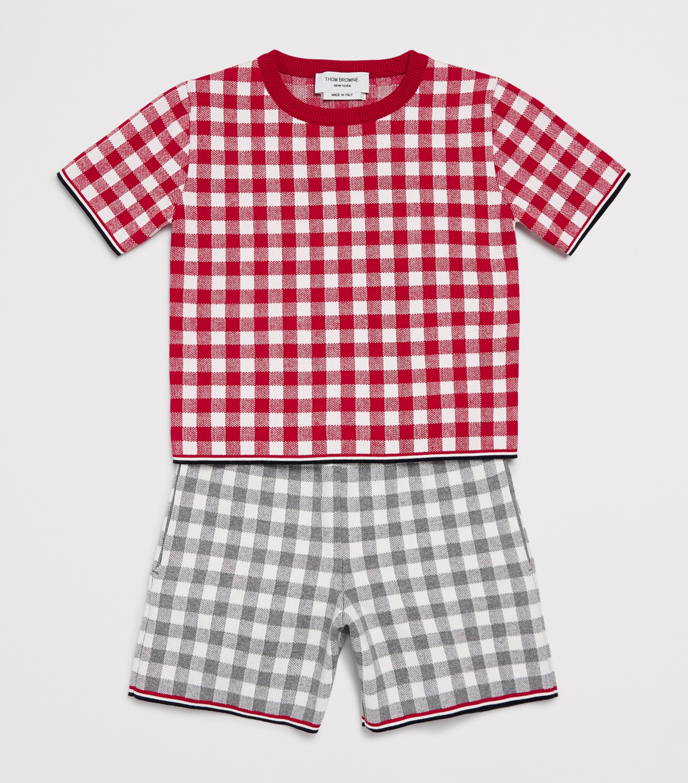 Thom Browne Kids Gingham Short-Sleeve Sweater (2-12 Years) Red Image 3