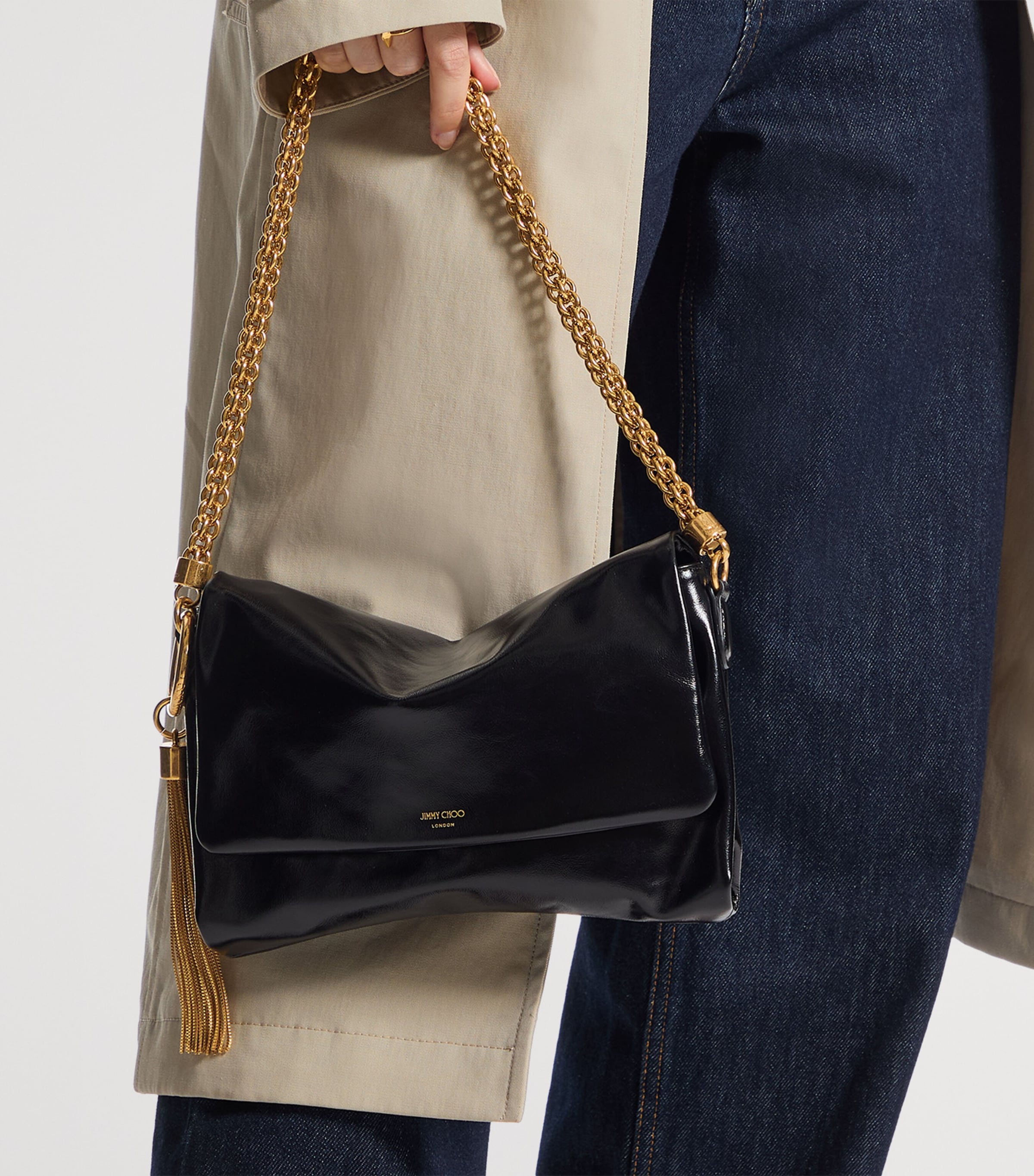 Leather Callie Flap Shoulder Bag BLACK/GOLD Image 2