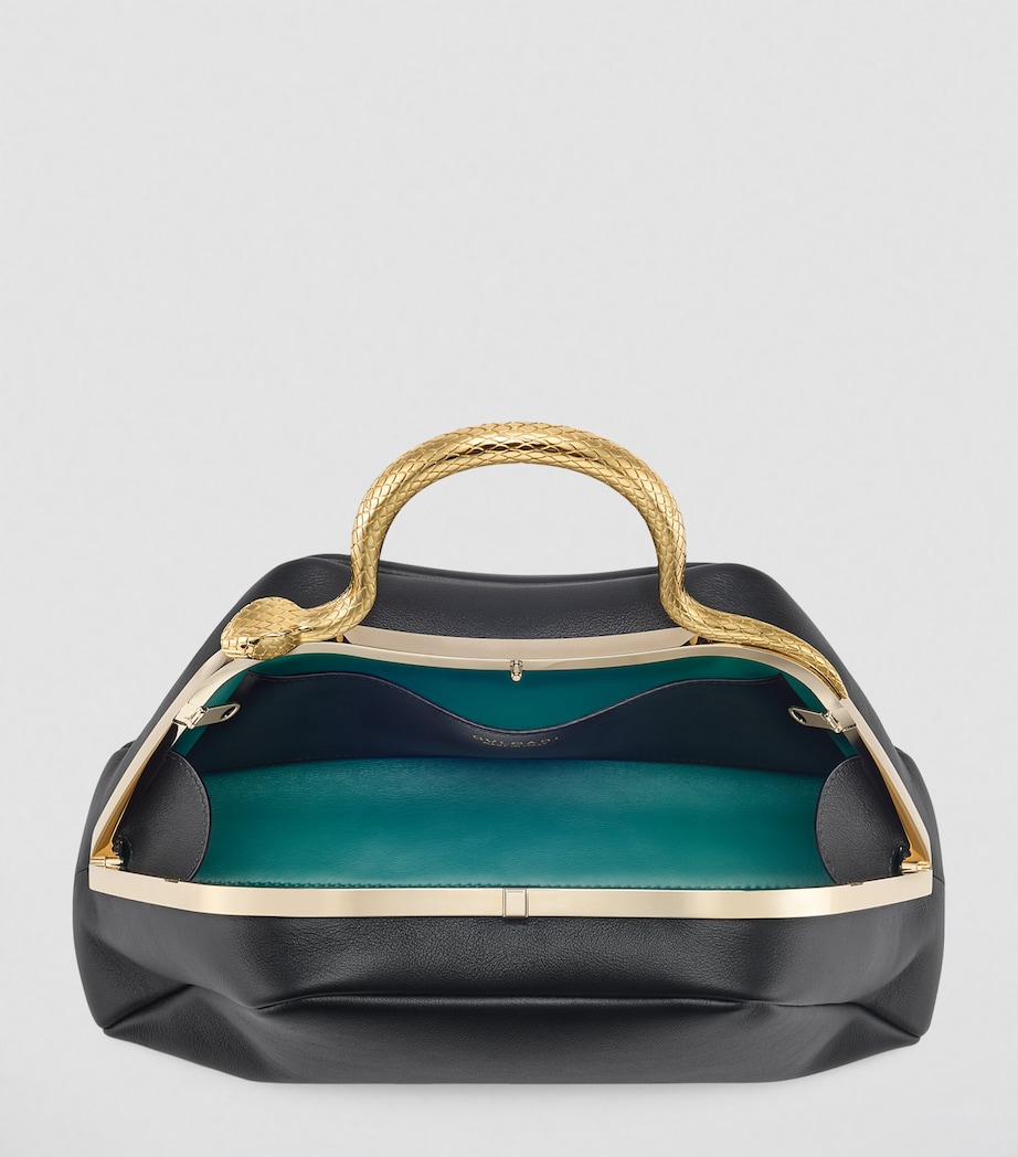 Small Leather Serpentine Top Handle Bag BLACK Image 3