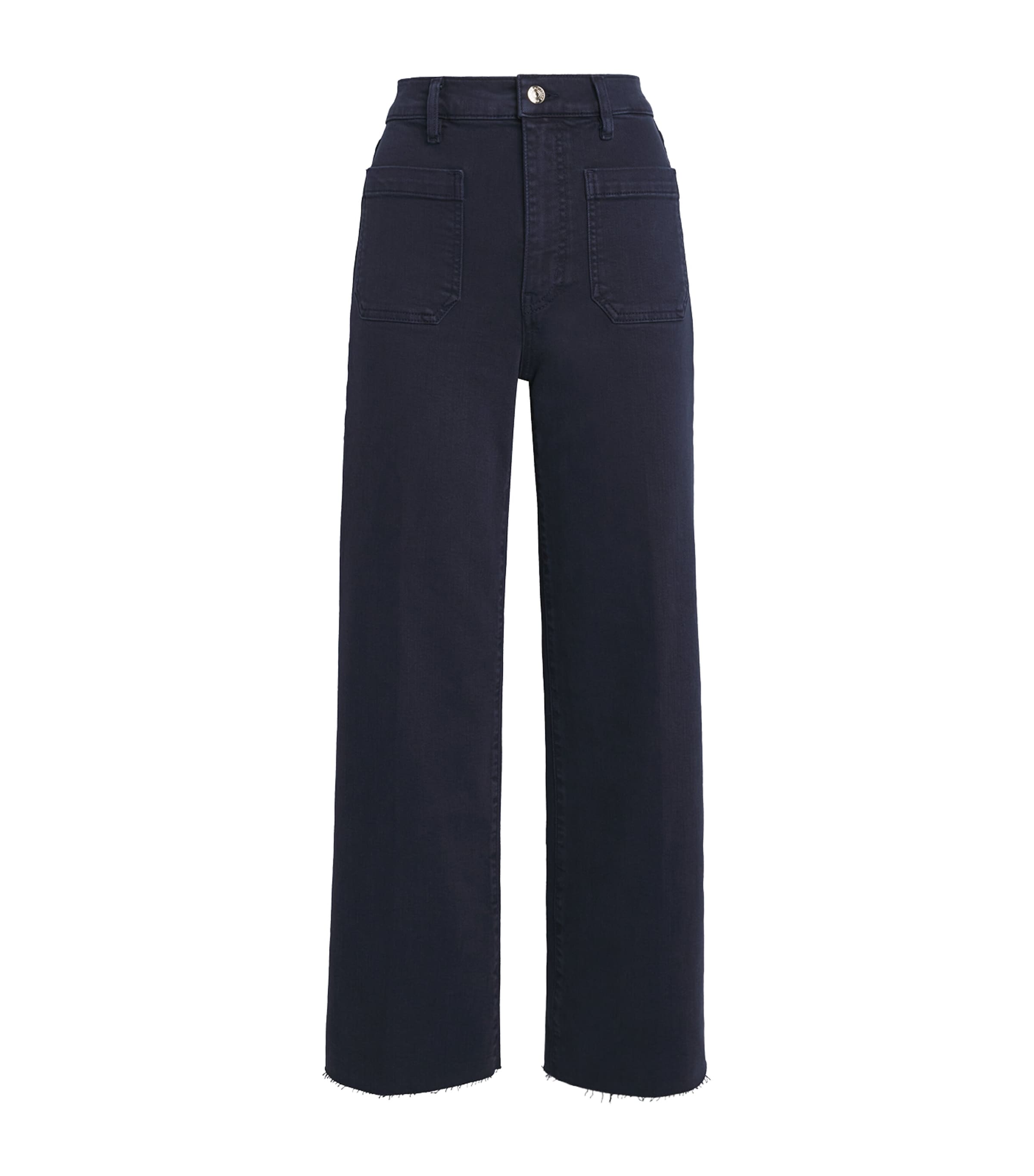 Frame Womens The Anchor Cropped Stretch-denim Jeans Navy Raw Fray In Blue