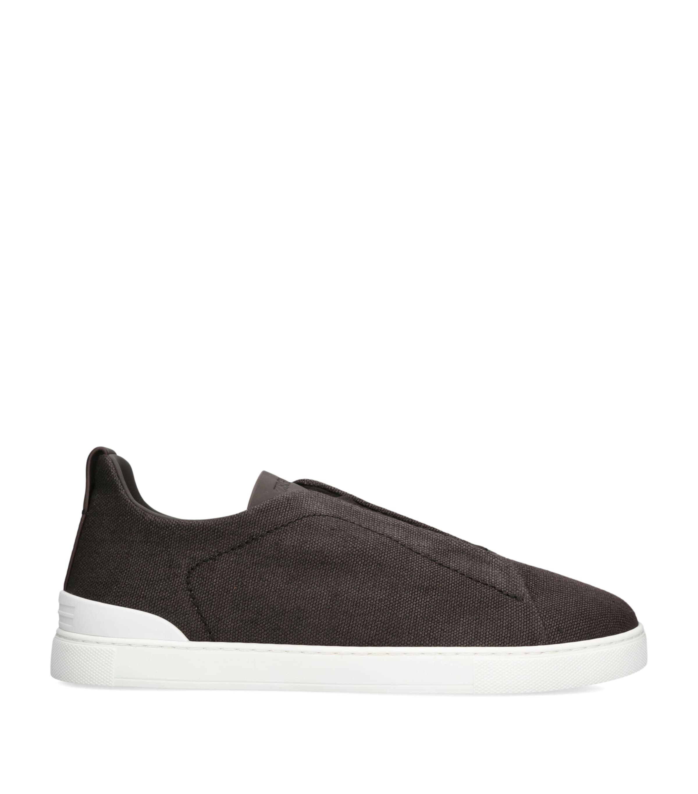 Zegna Canvas Triple Stitch Sneakers Dark Brown Image 1