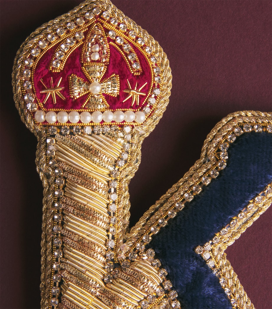 Tinker Tailor Velvet Crystal Letter K Tree Decoration Navy, Gold & Wine Image 2