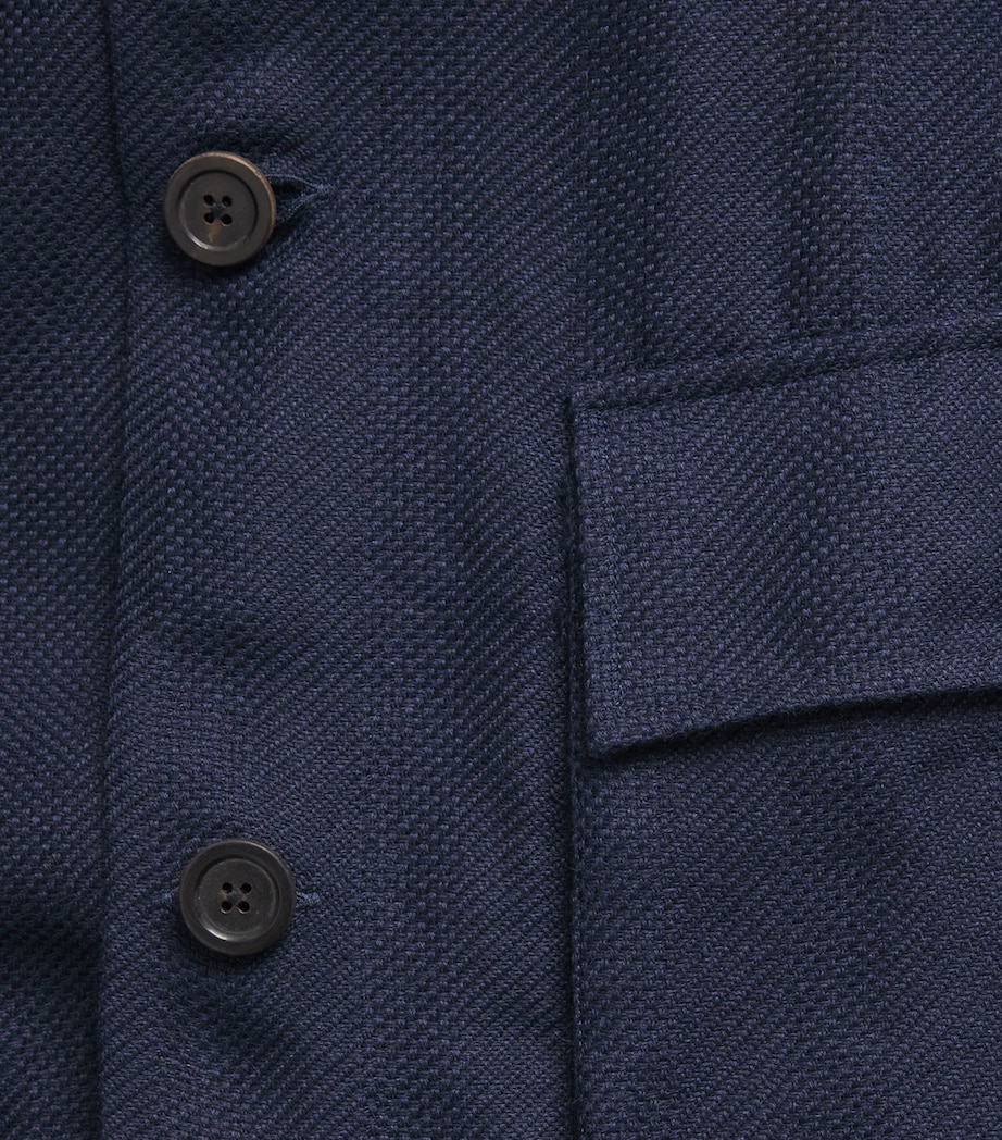 100HANDS Mens Linen Herringbone Overshirt Dark Blue Image 6