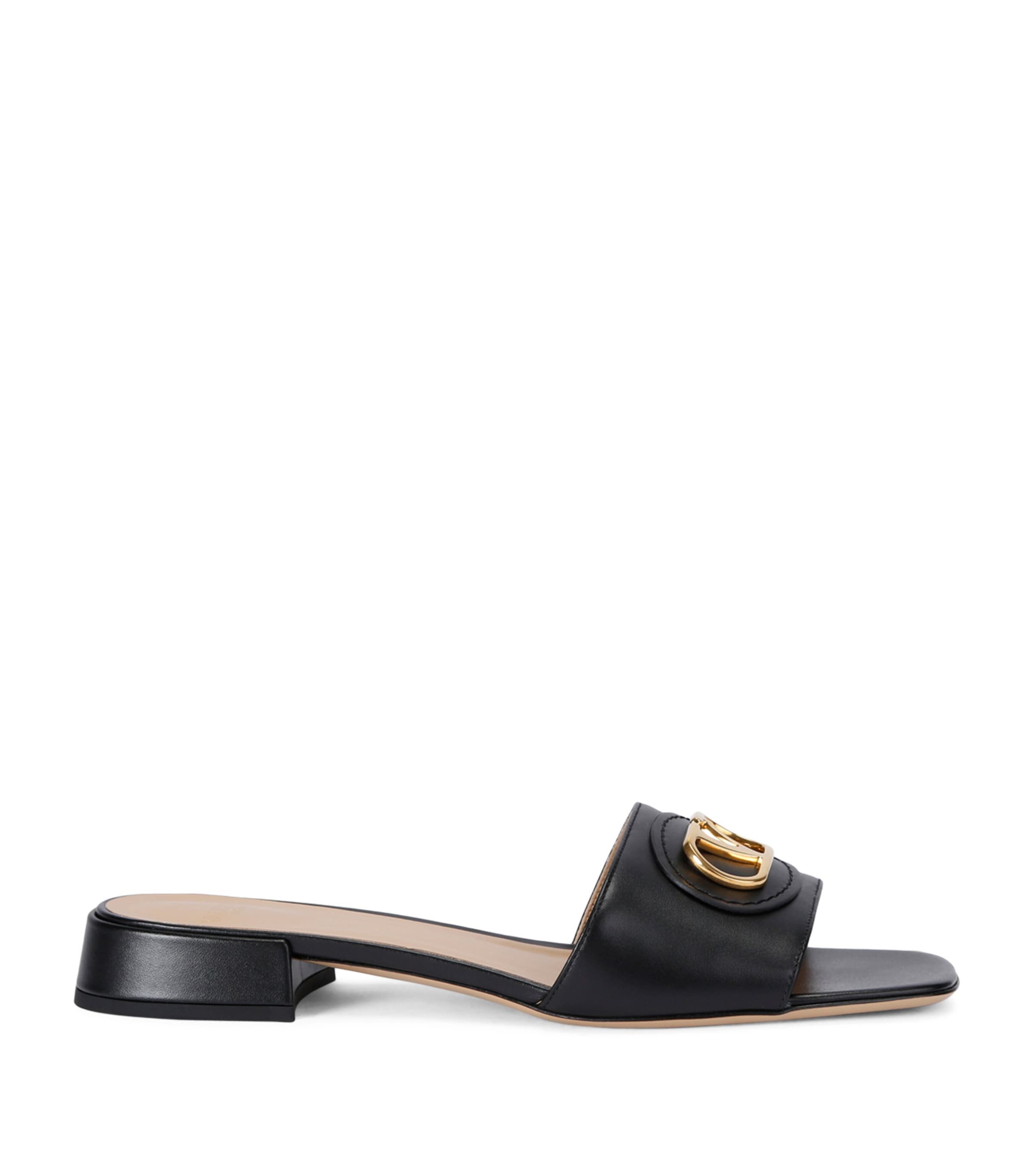Valentino Leather Vlogo Slides 20 In Black