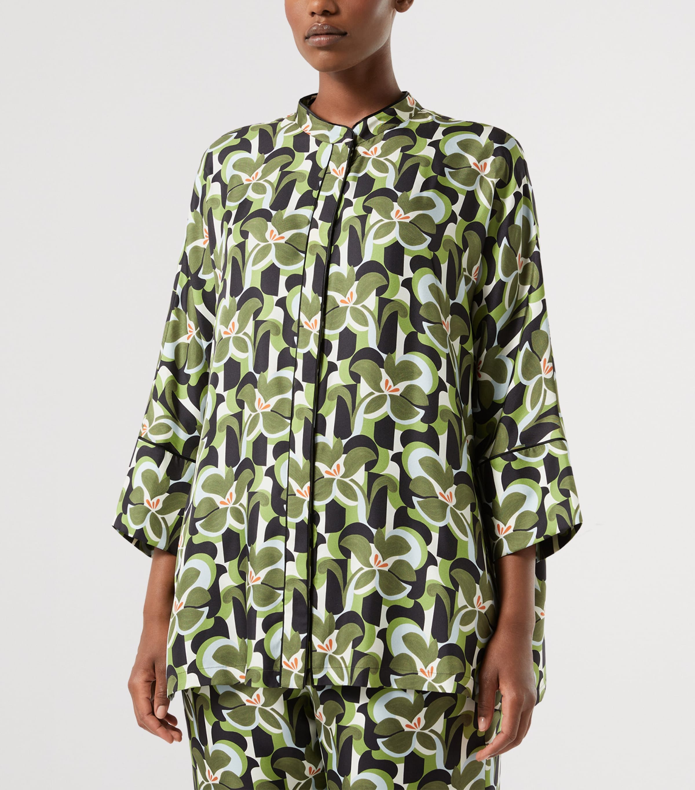Marina Rinaldi Womens Silk Twill Floral Shirt Olive Green Image 3