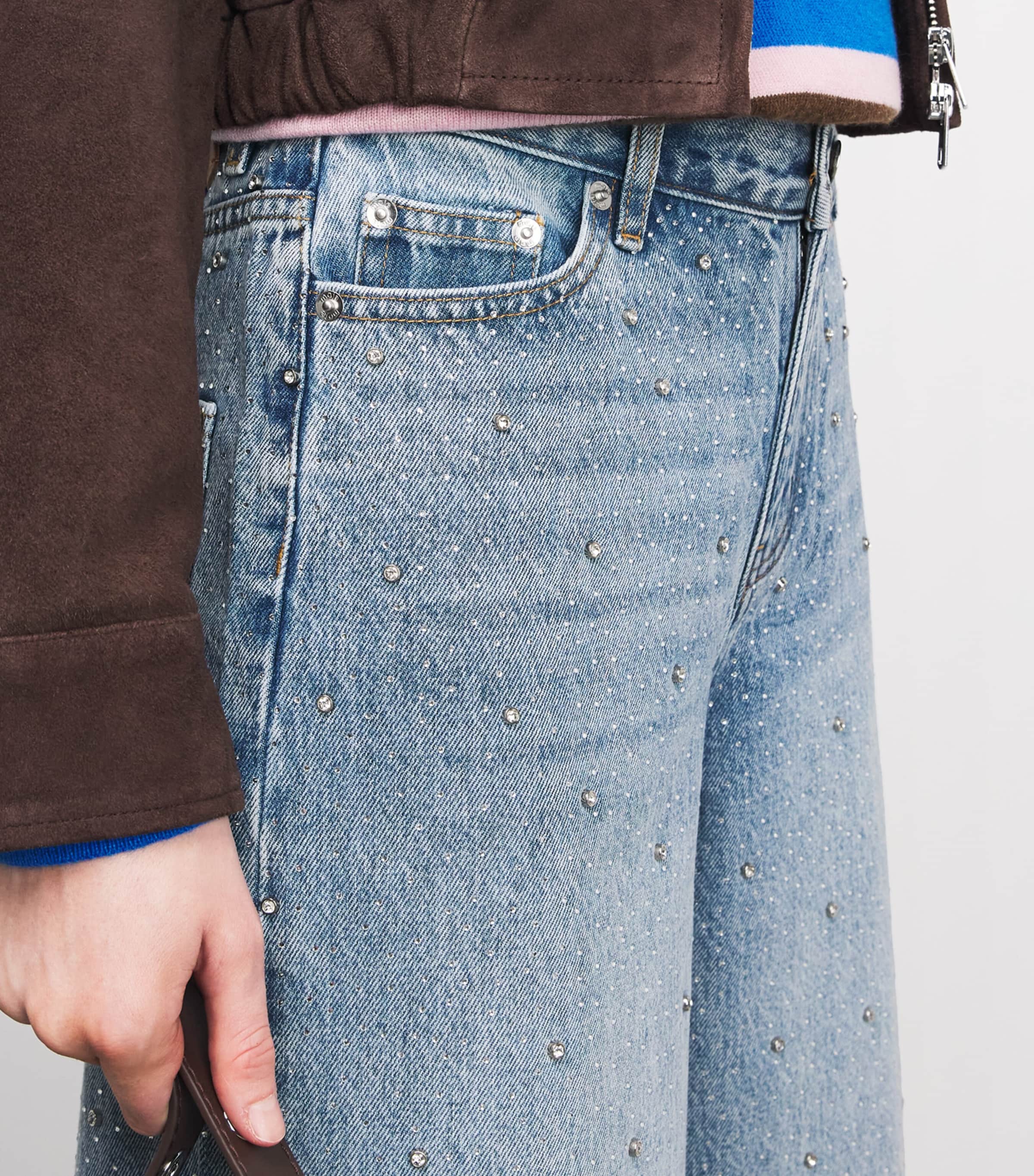 Rhinestone Wide-Leg Jeans BLUE Image 6