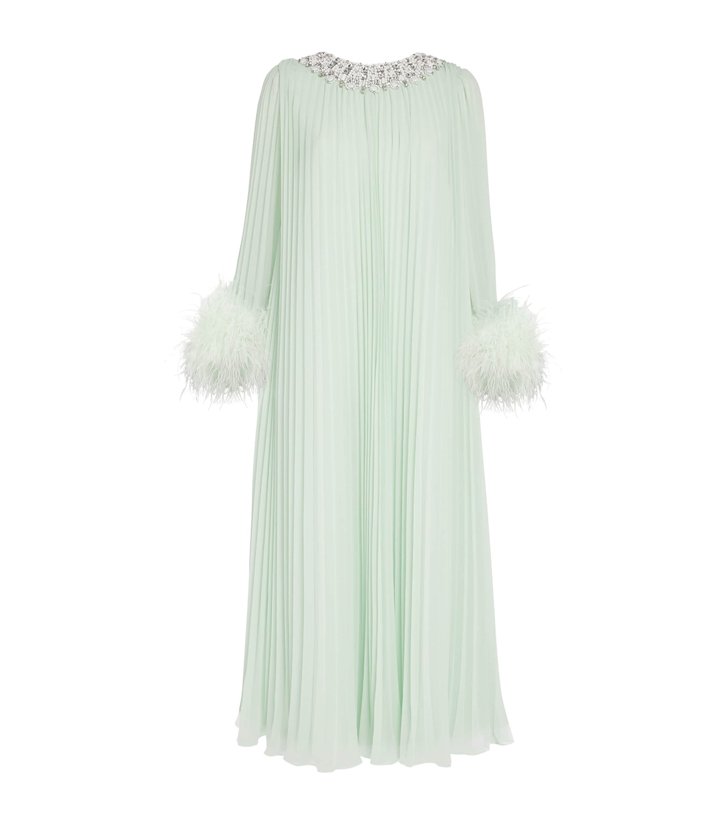 Self-portrait Ostrich Feather-trim Maxi Dress