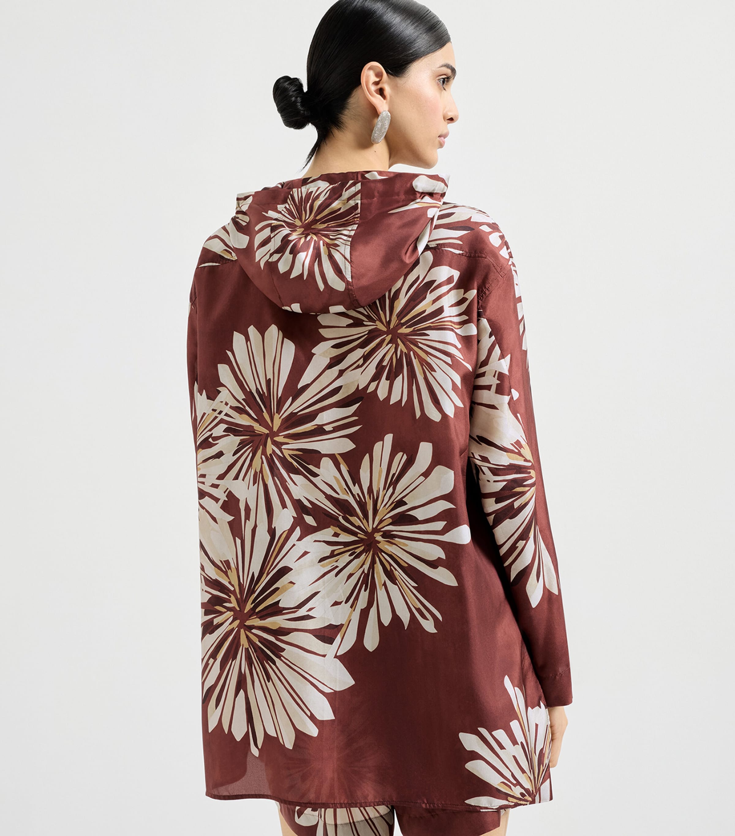 Brunello Cucinelli Womens Silk Floral Hooded Shirt Image 4