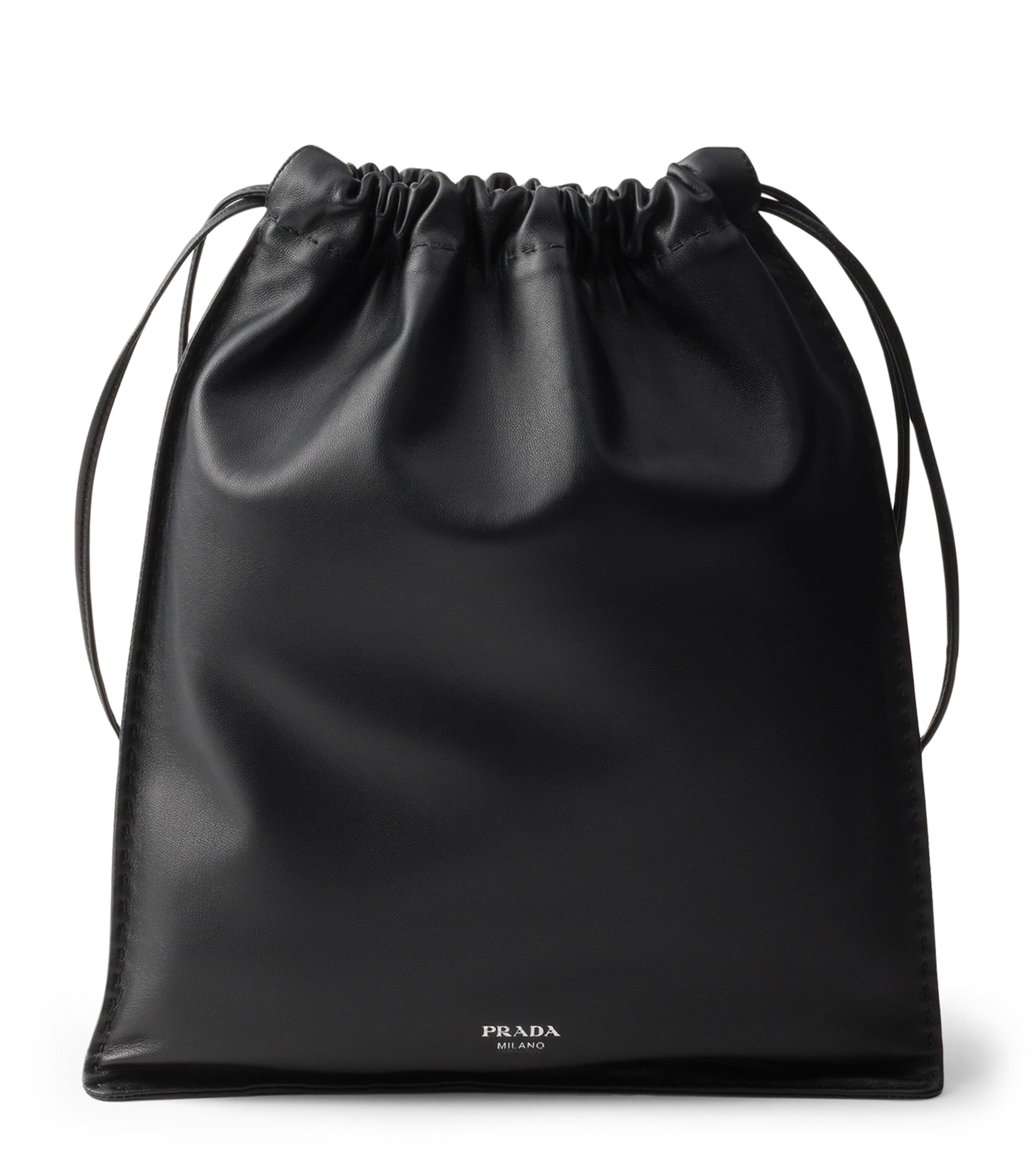 Prada Leather Drawstring Wish Pouch Black Image 1