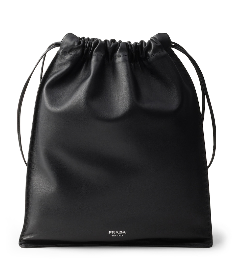 Prada Leather Drawstring Wish Pouch Black Image 1