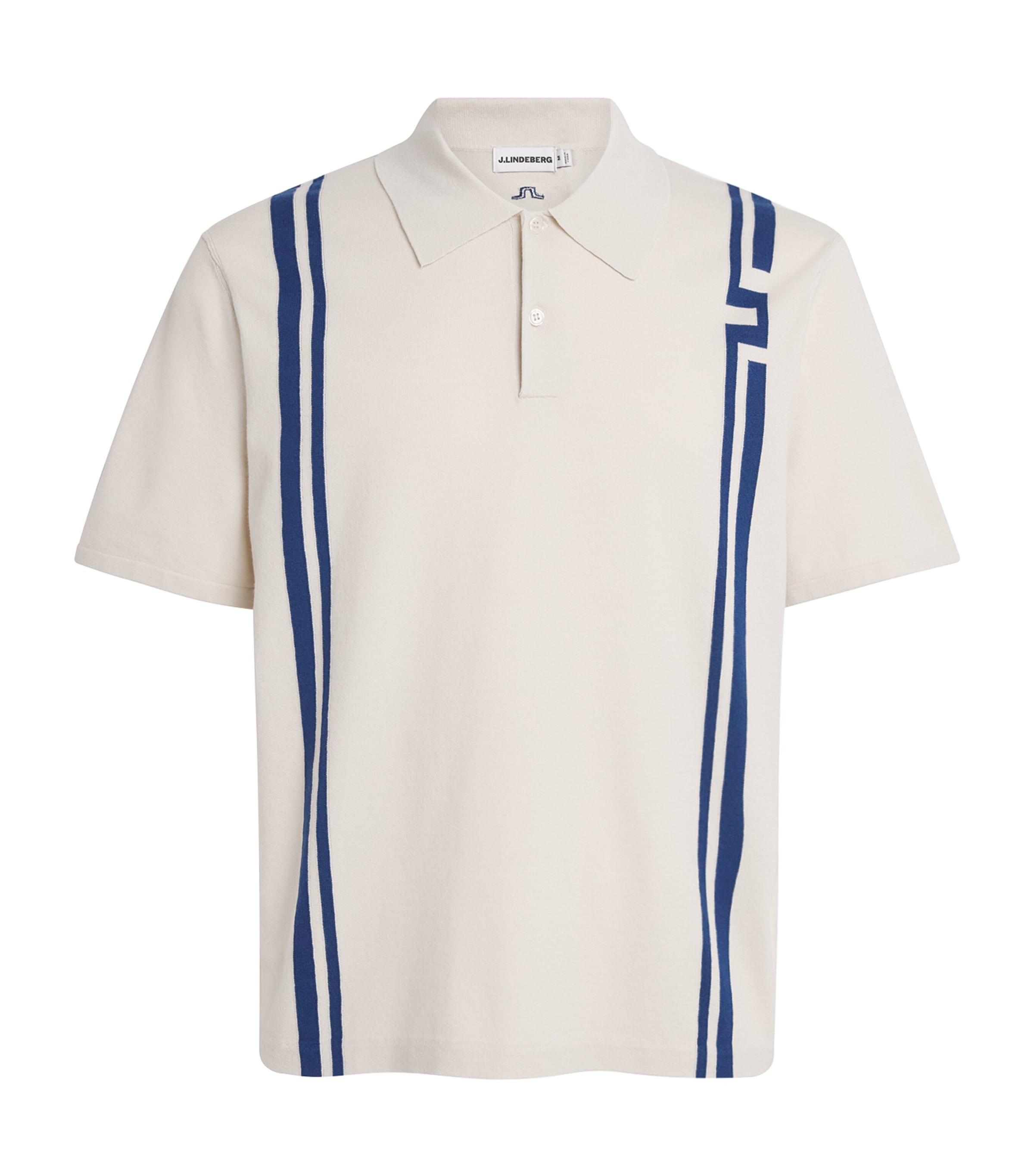J Lindeberg Mens Rylan Stripe Knit Golf Polo Shirt Moonbeam Image 1