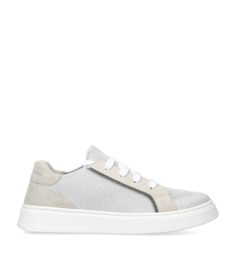 Brunello Cucinelli Suede And Knit Monili-Detail Sneakers Grey Image 1