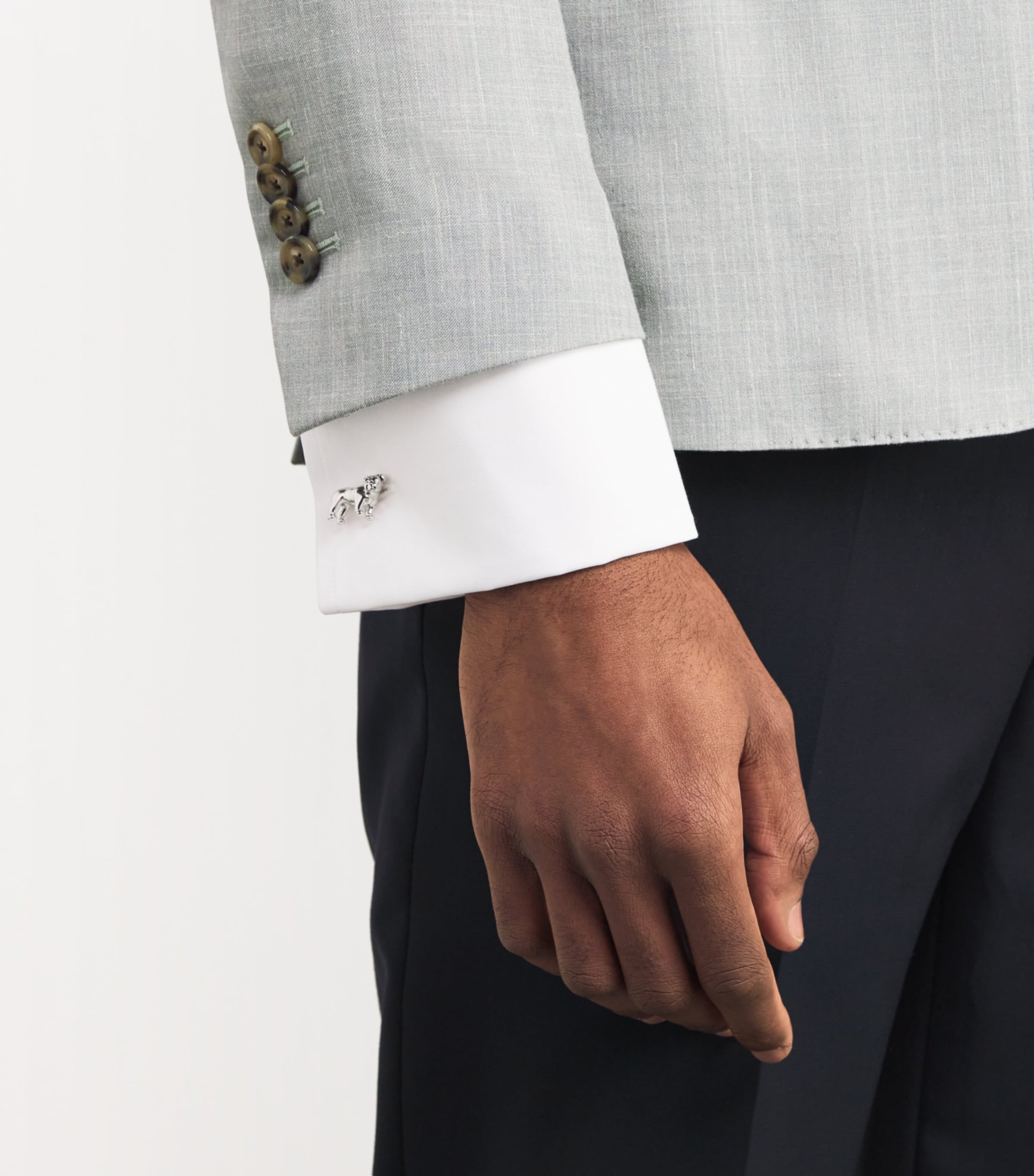 Babette Wasserman Rhodium-Plated British Bulldog Cufflinks Silver Image 2