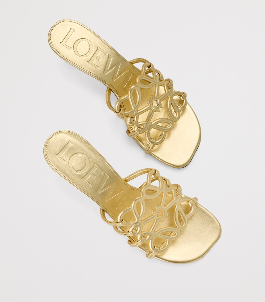 LOEWE x Paula's Ibiza Leather Petal Anagram Heeled Mules 45 Gold Image 3