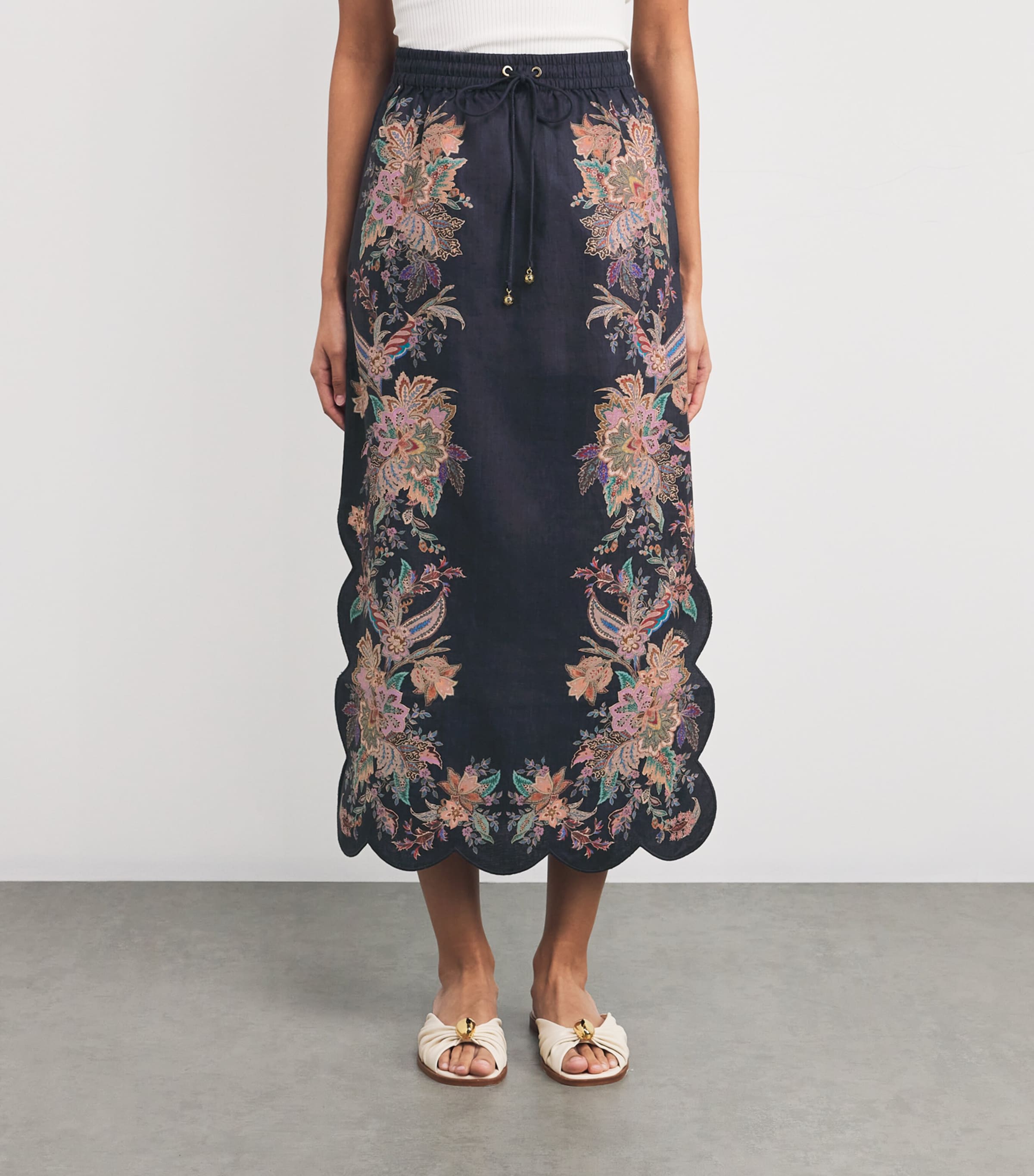 Zimmermann Scalloped-Edge Rhiannon Midi Skirt | Harrods US
