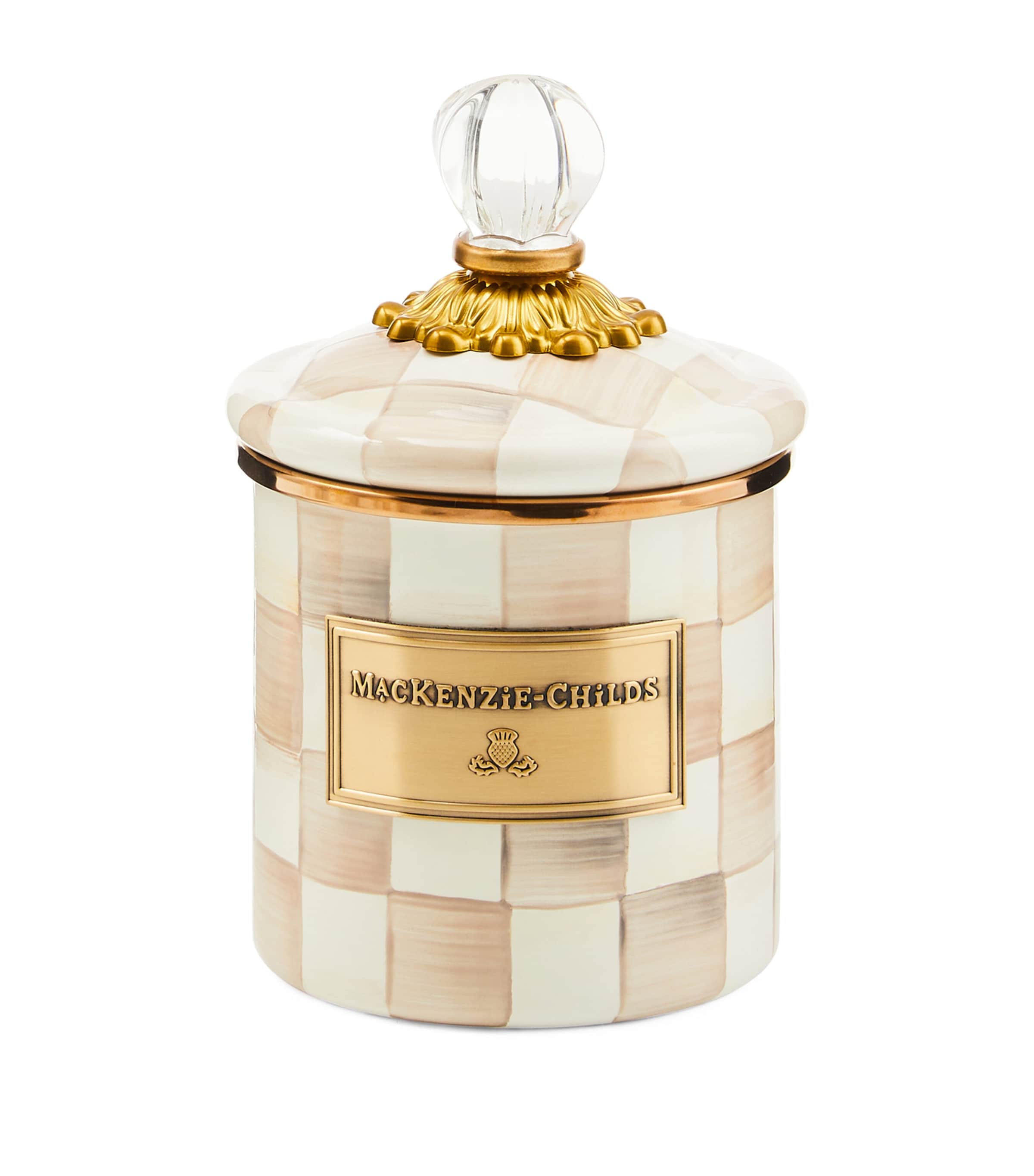MacKenzie-Childs Demi Mocha Check Canister Beige Image 1