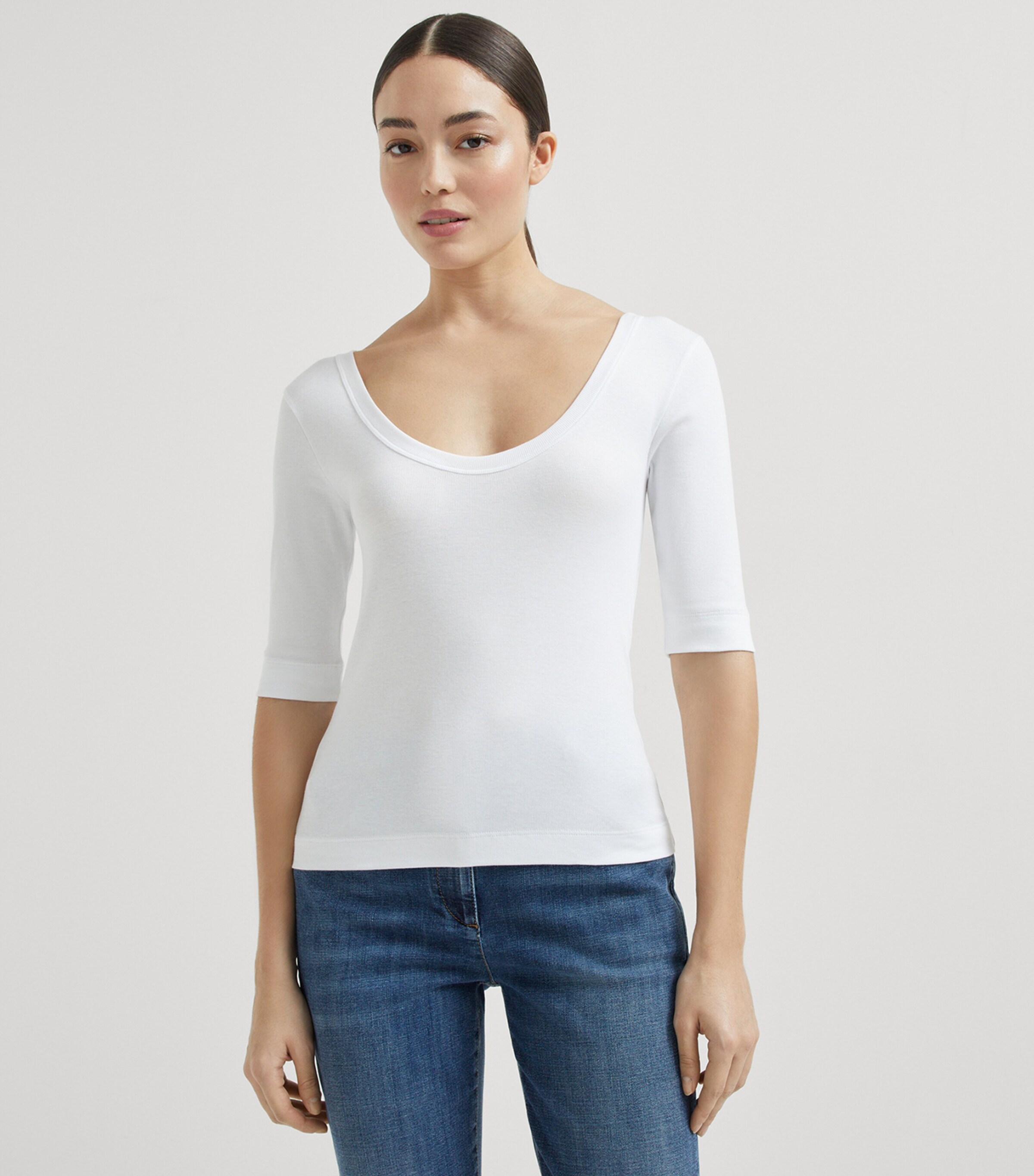 Brunello Cucinelli Womens Stretch-Cotton Ribbed T-Shirt Image 2