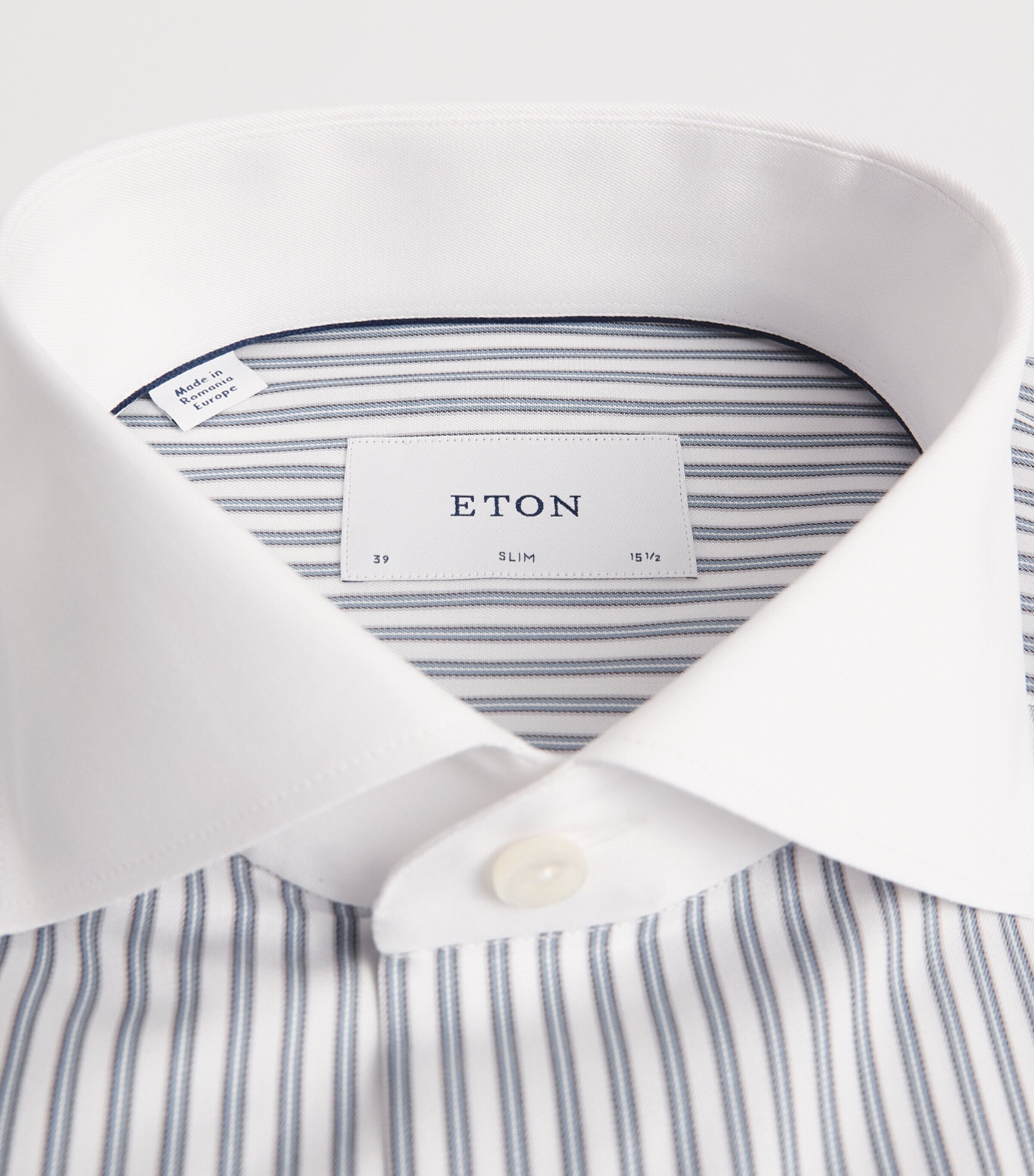Eton Mens Cotton Stripe Slim Fit Shirt Light Blue Image 6