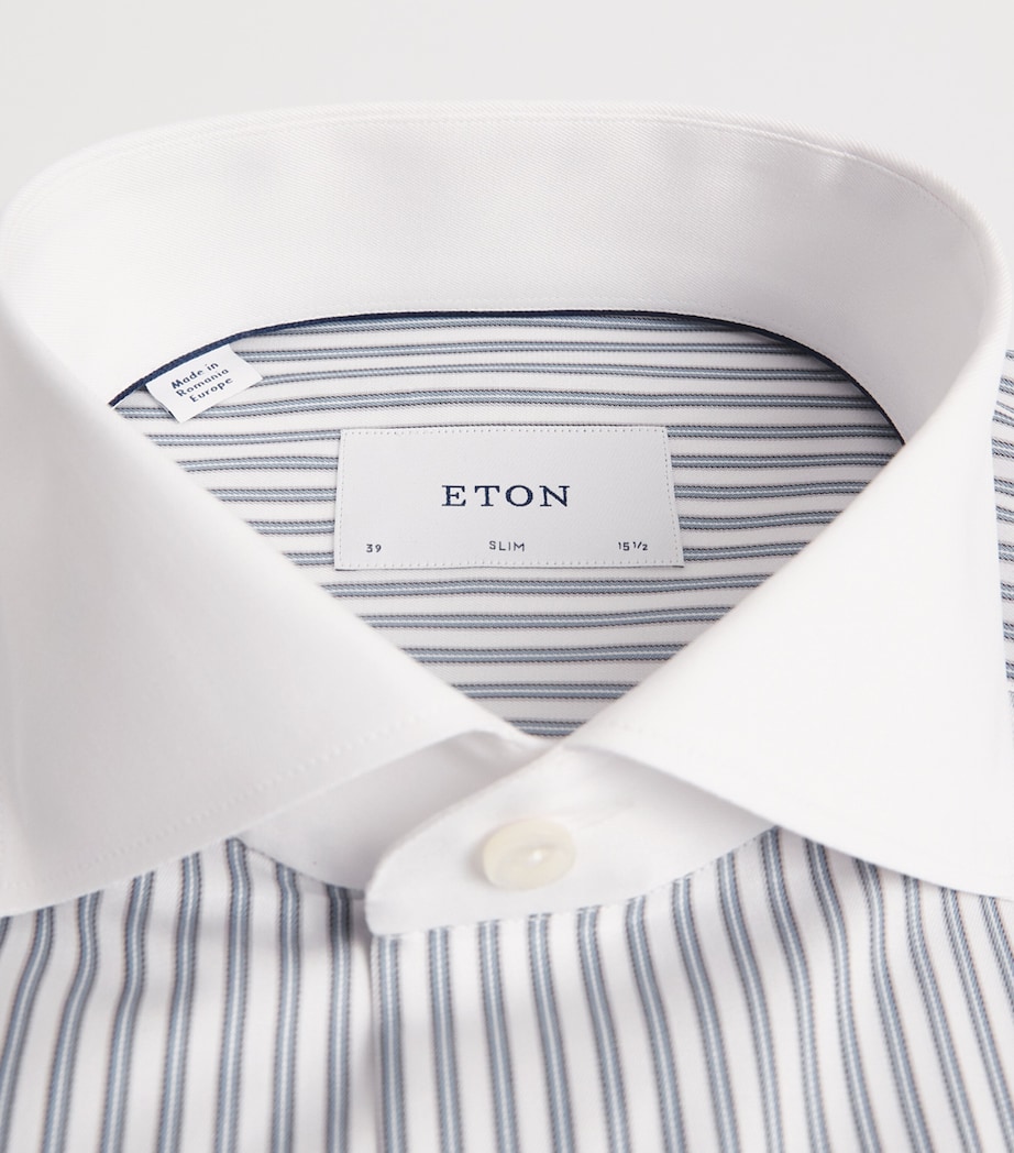 Eton Mens Cotton Stripe Slim Fit Shirt Light Blue Image 6