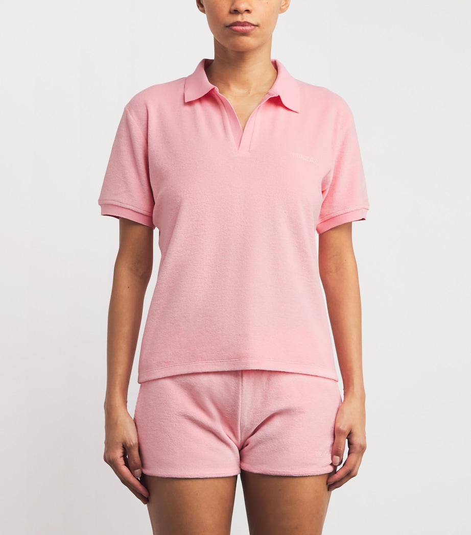 Cotton Terry Towelling Polo Shirt PINK Image 3