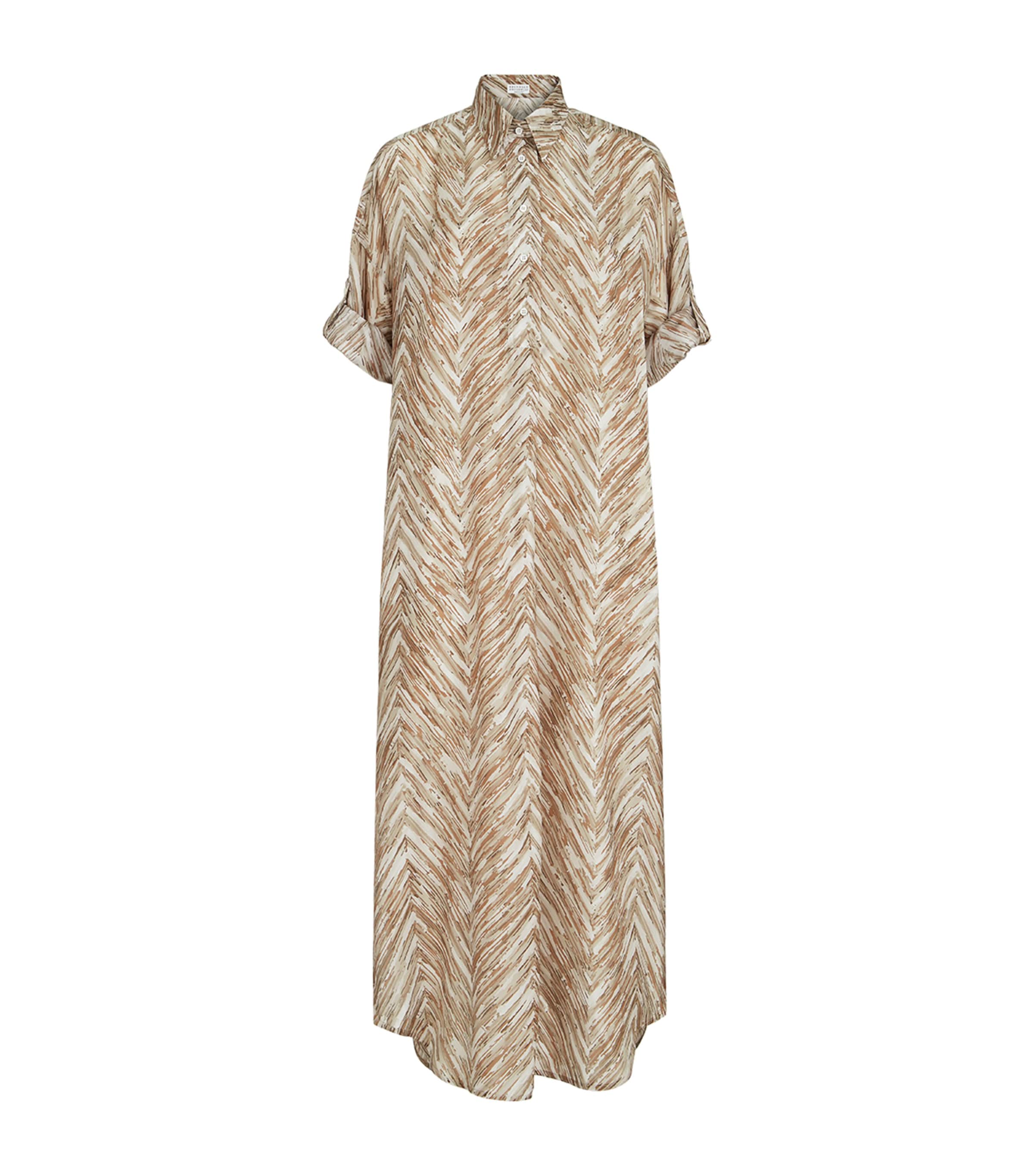 Brunello Cucinelli Womens Silk Chevron Shirt Dress Image 1